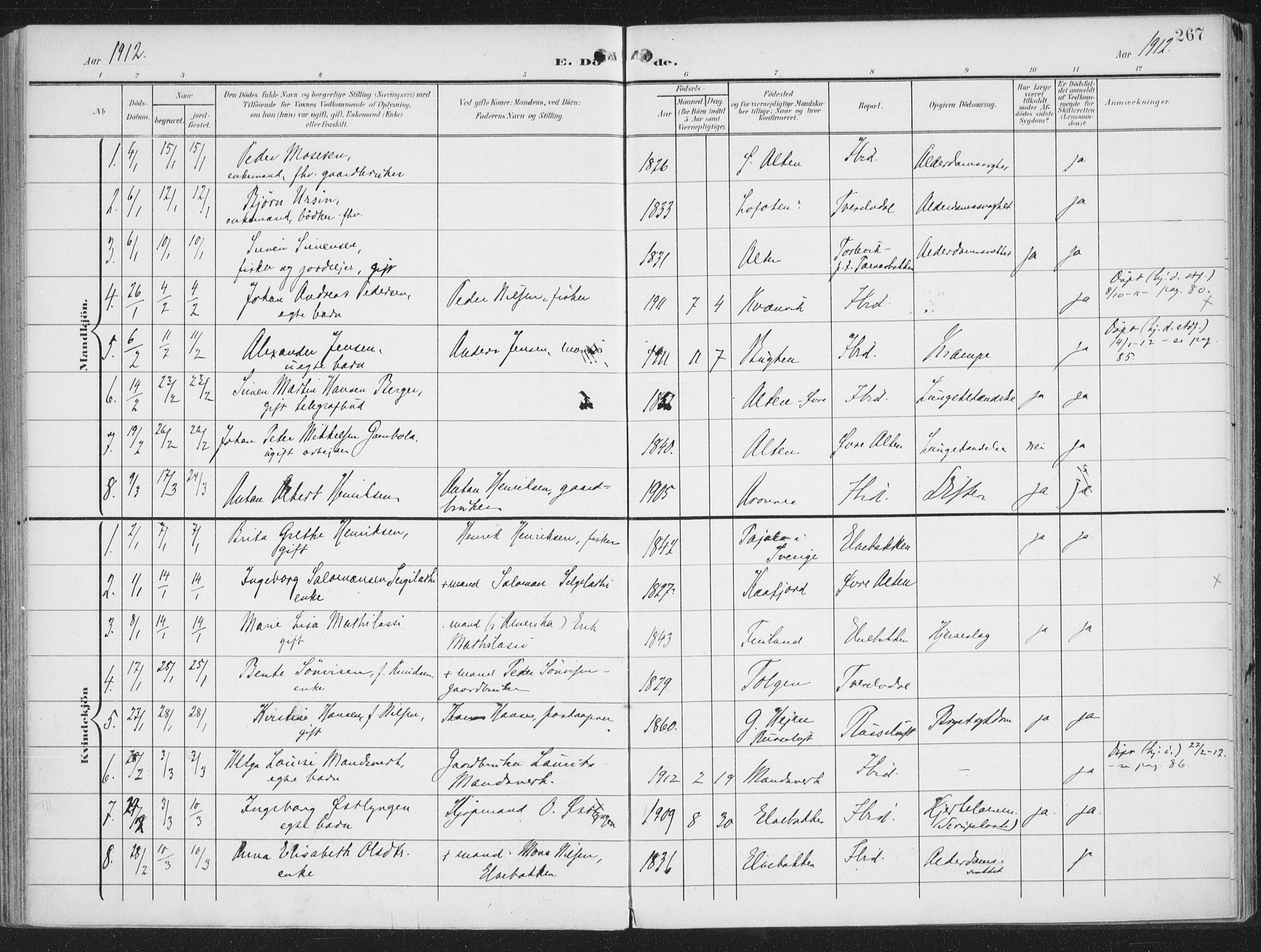 Alta sokneprestkontor, SATØ/S-1338/H/Ha/L0005.kirke: Parish register (official) no. 5, 1904-1918, p. 267