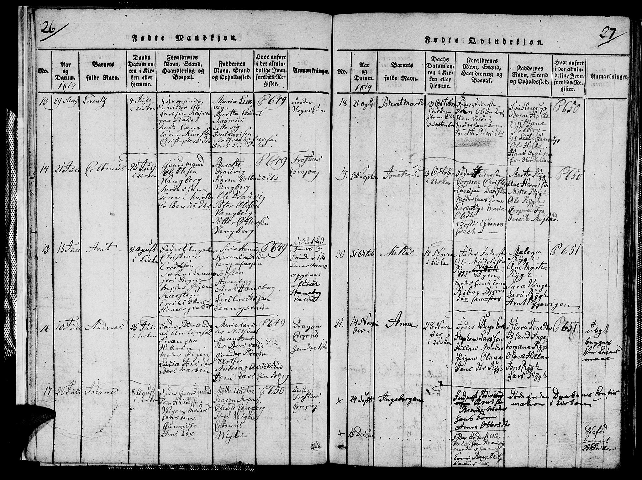 Ministerialprotokoller, klokkerbøker og fødselsregistre - Nord-Trøndelag, SAT/A-1458/713/L0124: Parish register (copy) no. 713C01, 1817-1827, p. 26-27