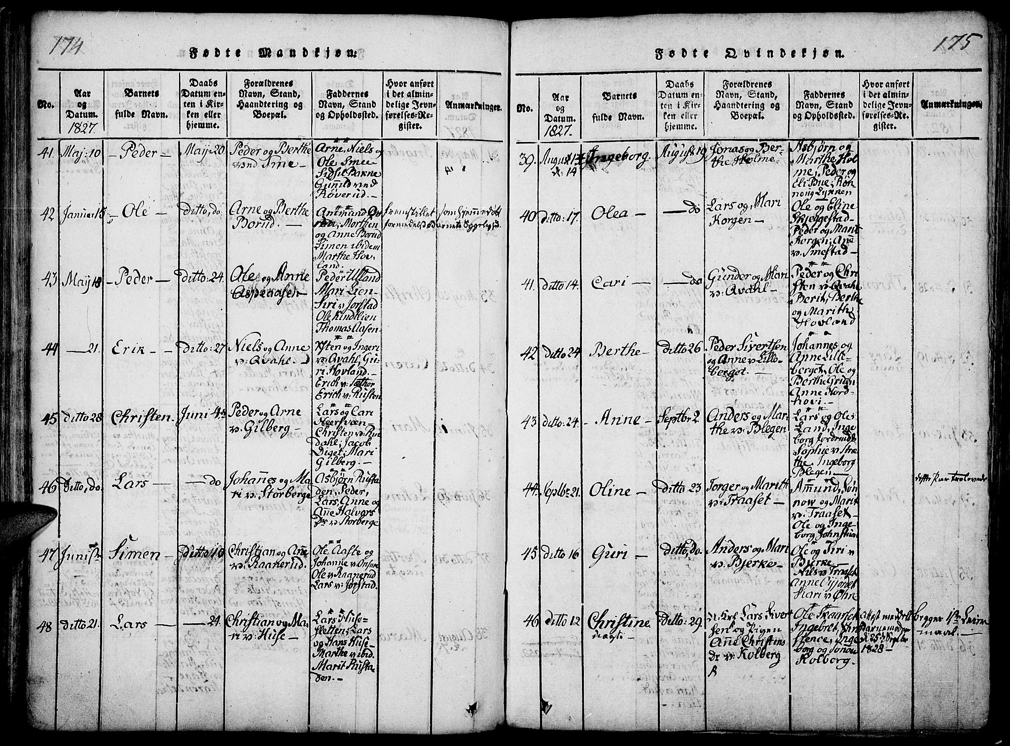 Fåberg prestekontor, AV/SAH-PREST-086/H/Ha/Haa/L0003: Parish register (official) no. 3, 1818-1833, p. 174-175