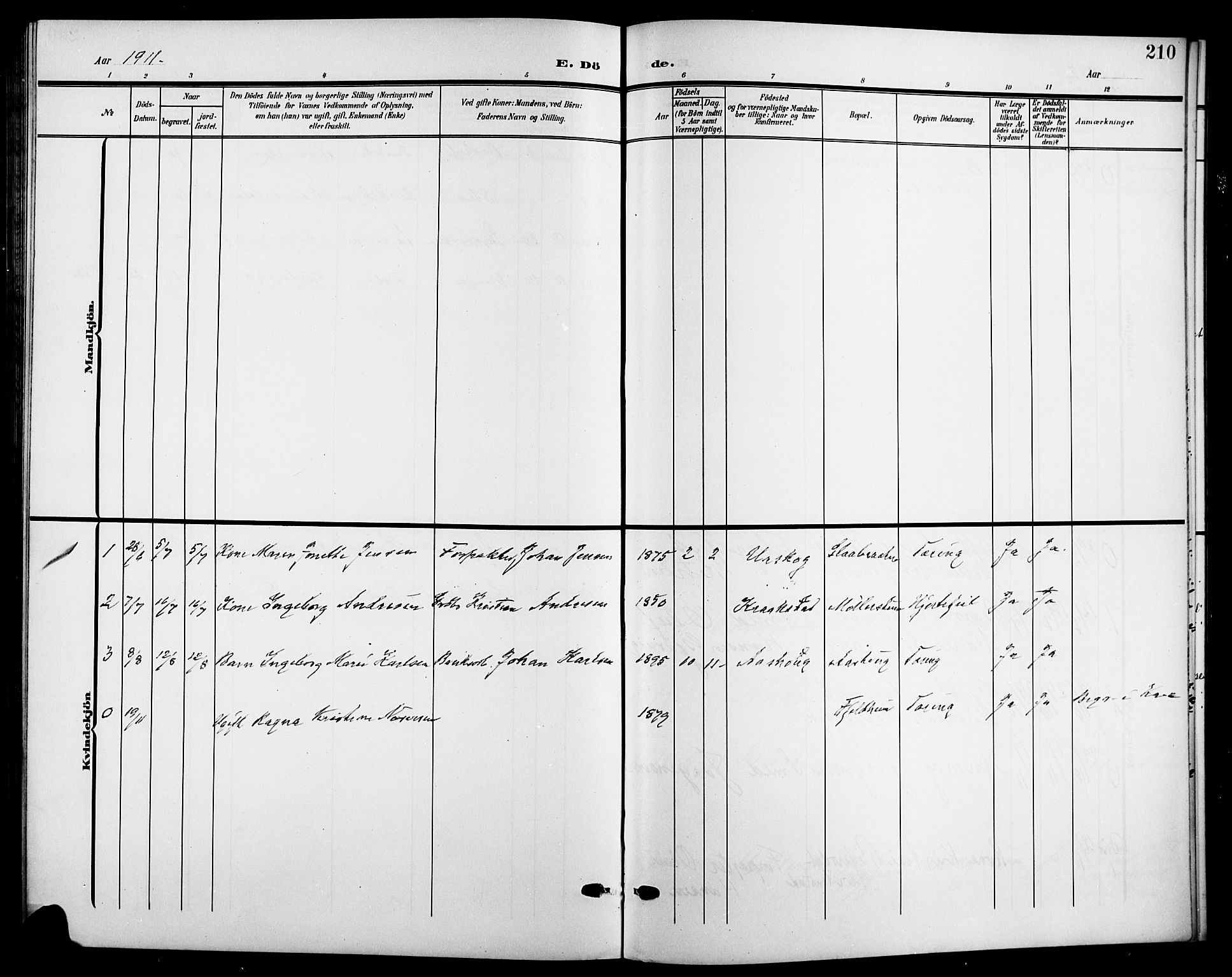 Nesodden prestekontor Kirkebøker, SAO/A-10013/G/Gb/L0001: Parish register (copy) no. II 1, 1905-1924, p. 210