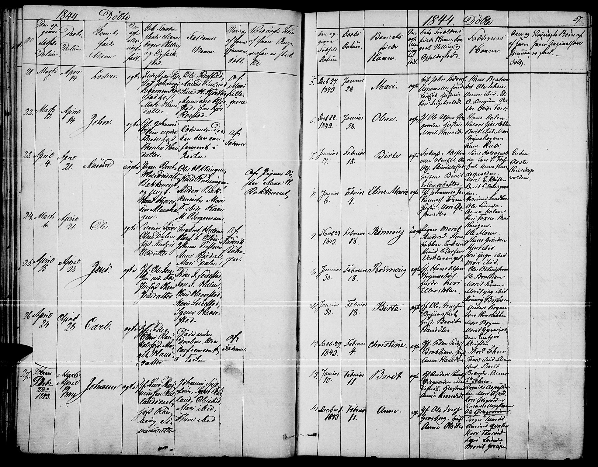 Fron prestekontor, SAH/PREST-078/H/Ha/Haa/L0004: Parish register (official) no. 4, 1839-1848, p. 57