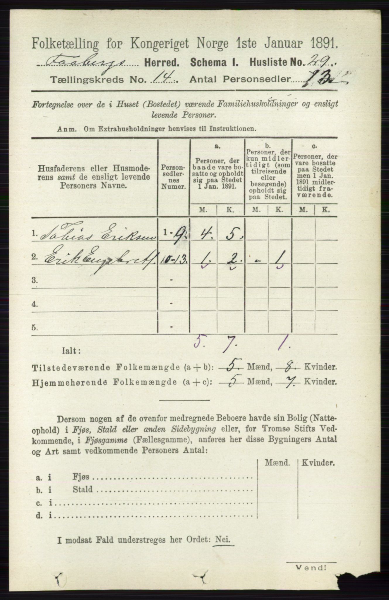 RA, 1891 census for 0524 Fåberg, 1891, p. 5651