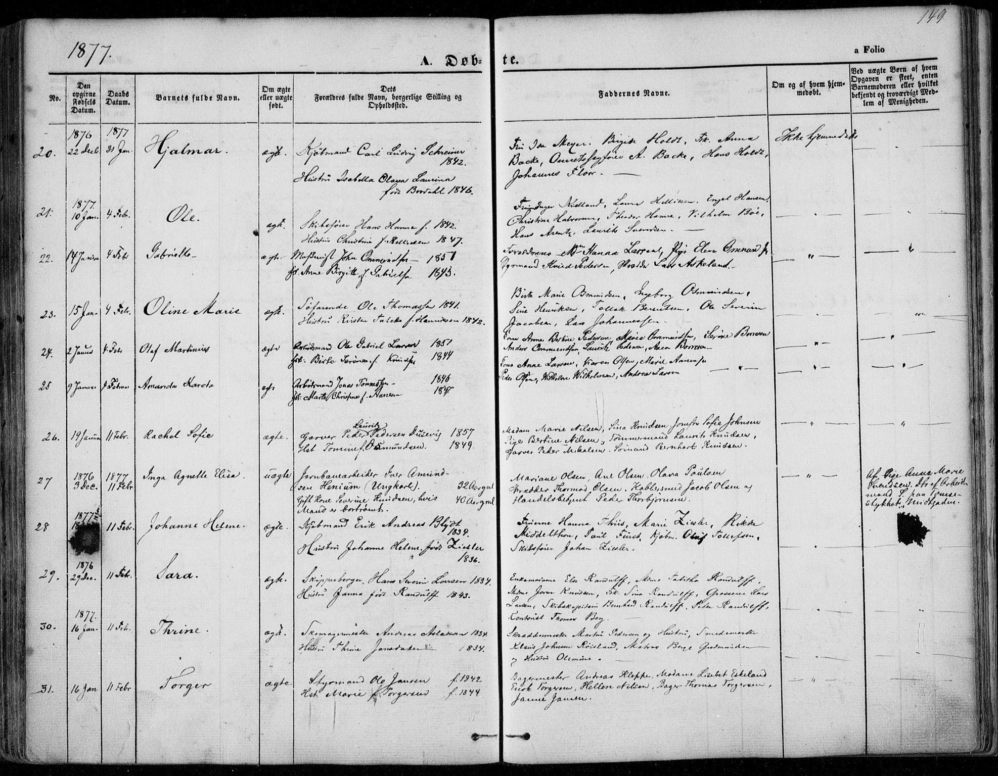 Domkirken sokneprestkontor, AV/SAST-A-101812/001/30/30BA/L0022: Parish register (official) no. A 21, 1868-1877, p. 149