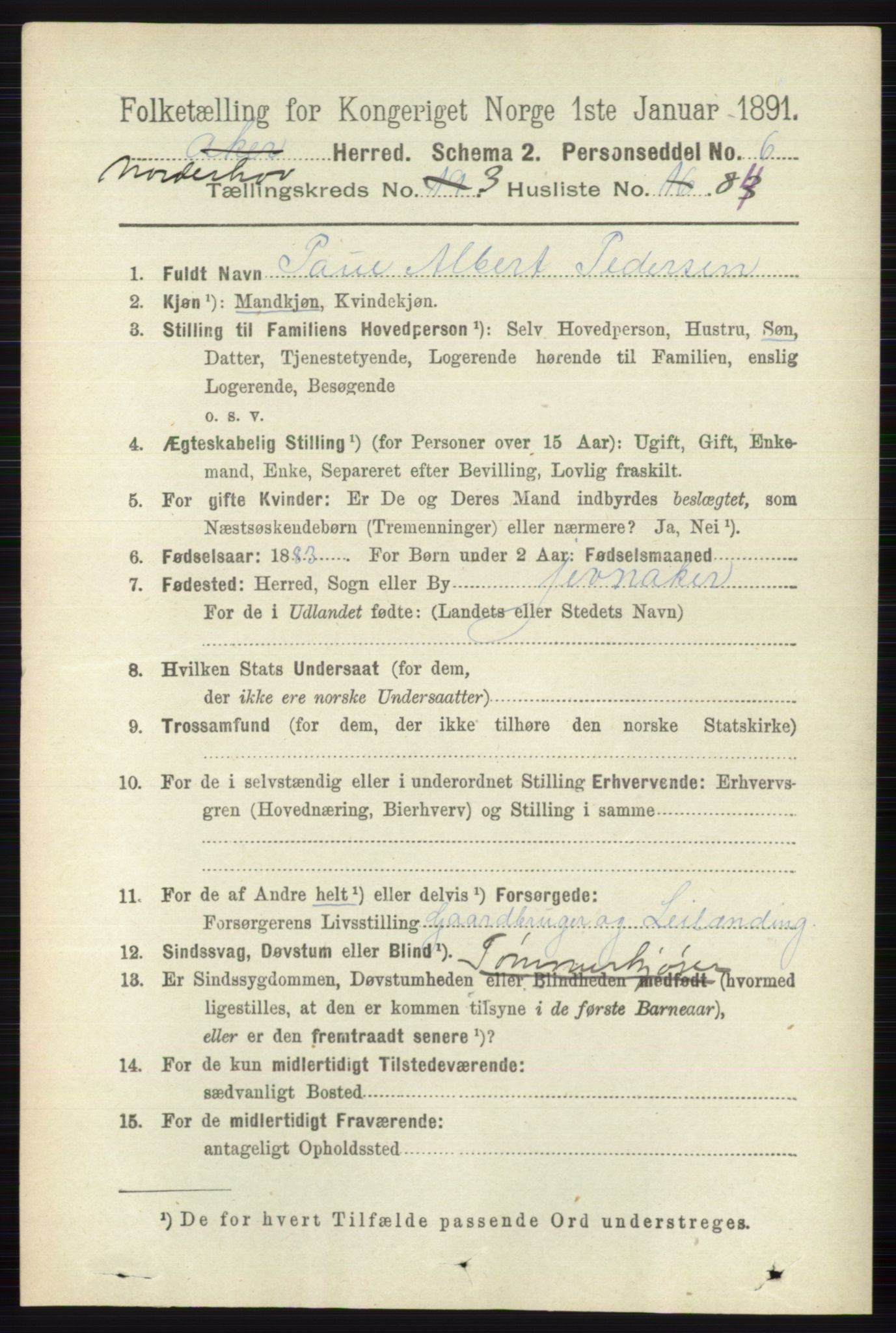 RA, 1891 census for 0613 Norderhov, 1891, p. 1676