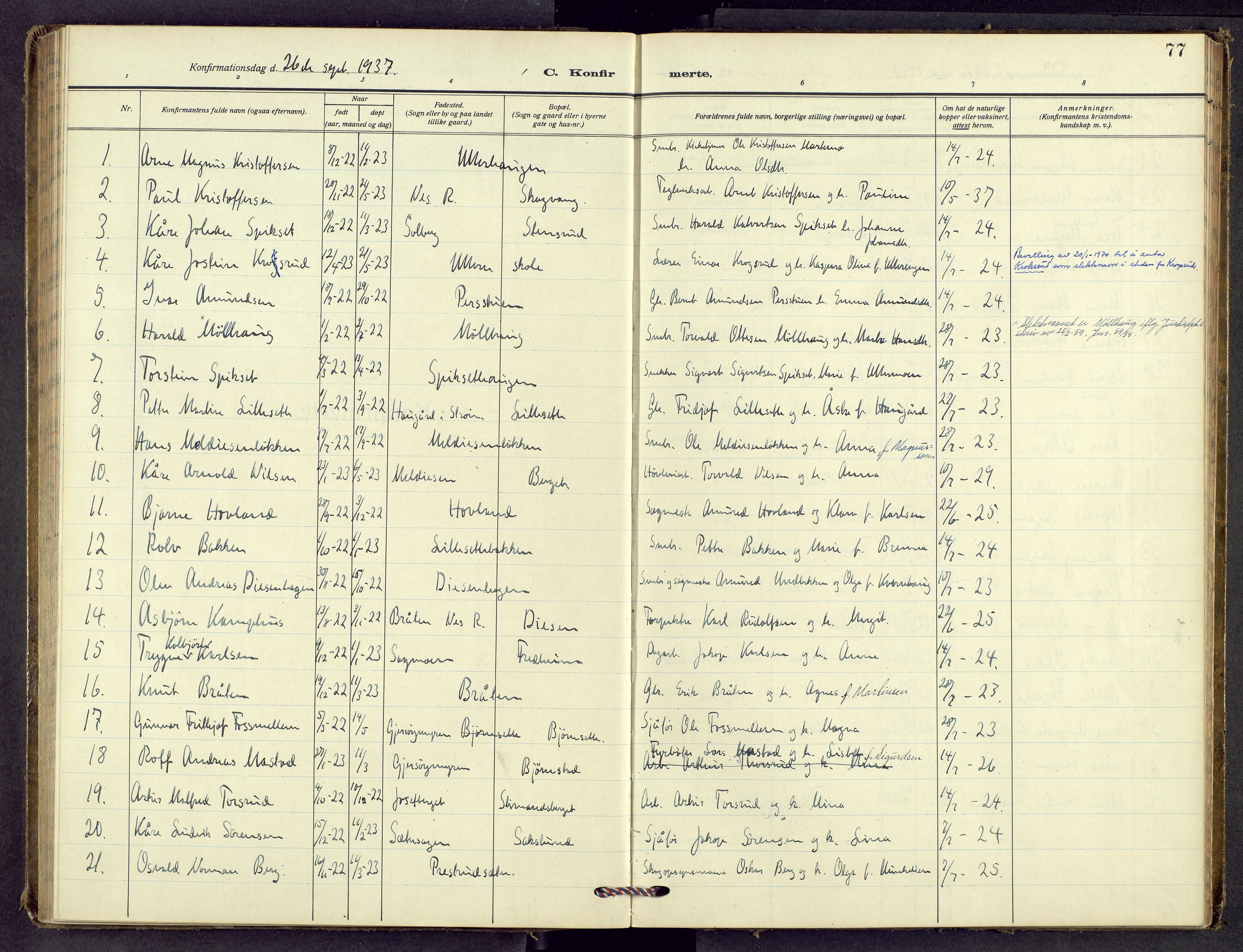 Sør-Odal prestekontor, AV/SAH-PREST-030/H/Ha/Haa/L0018: Parish register (official) no. 18, 1937-1968, p. 77