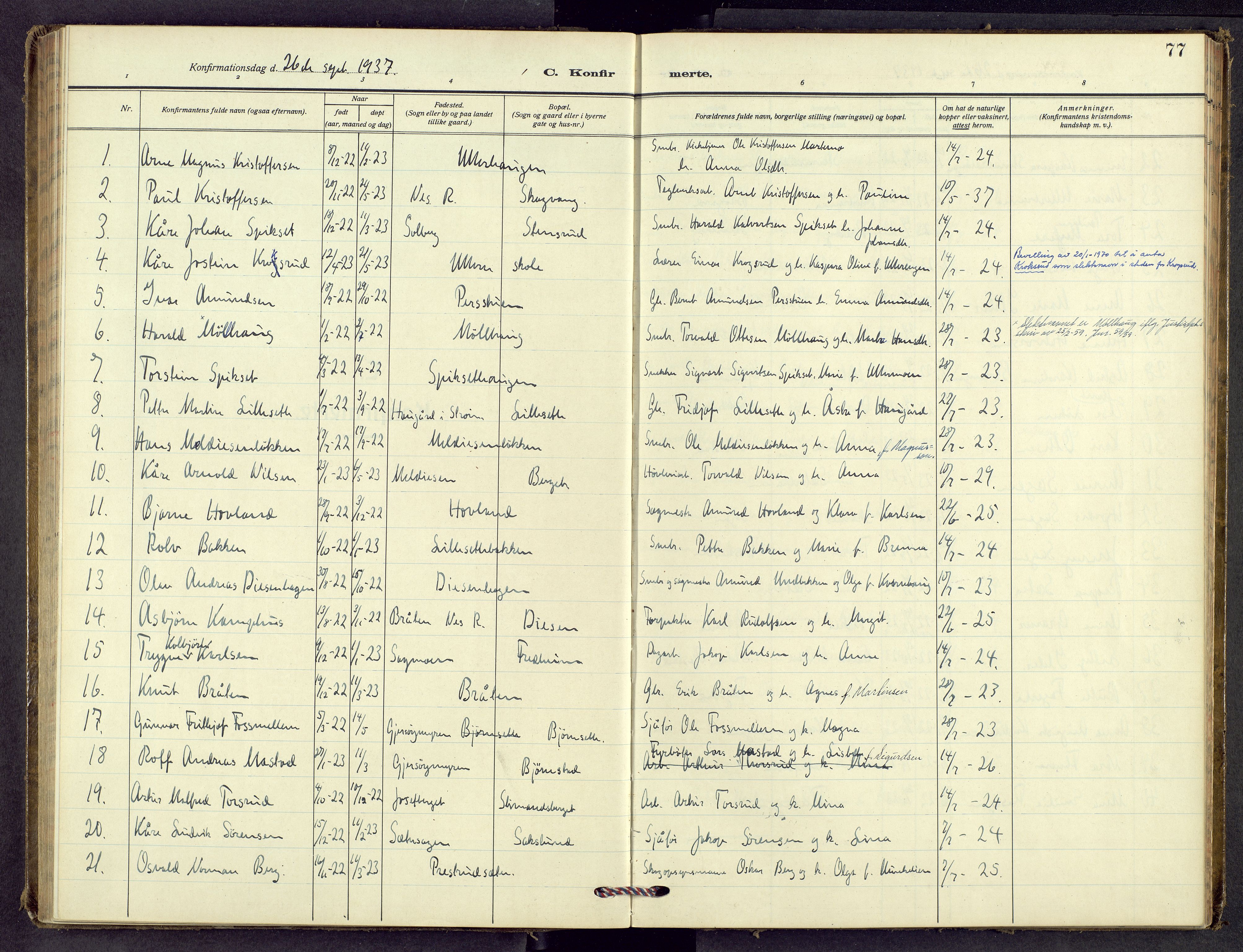 Sør-Odal prestekontor, SAH/PREST-030/H/Ha/Haa/L0018: Parish register (official) no. 18, 1937-1968, p. 77