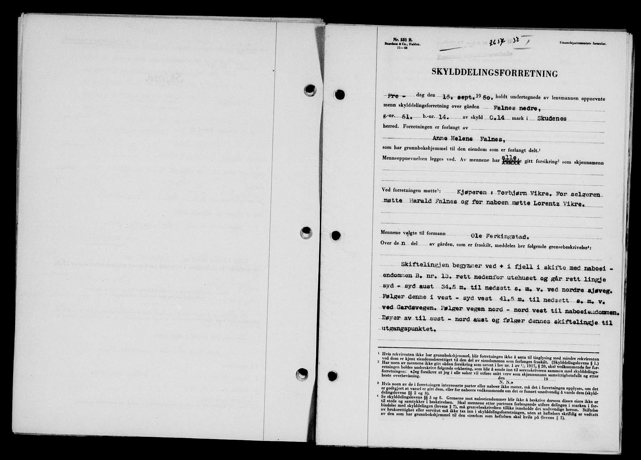 Karmsund sorenskriveri, SAST/A-100311/01/II/IIB/L0101: Mortgage book no. 81A, 1950-1951, Diary no: : 2654/1950