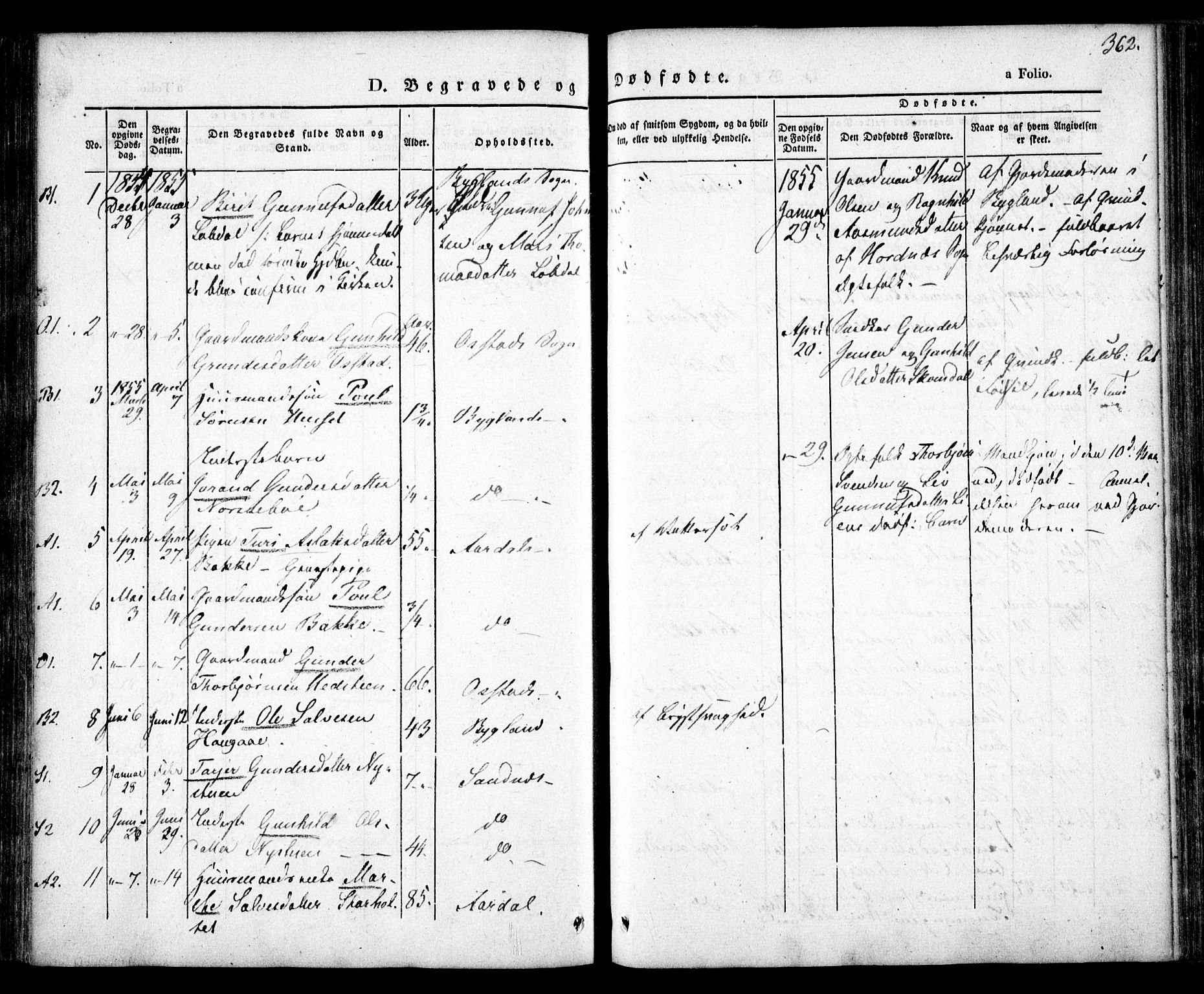 Bygland sokneprestkontor, SAK/1111-0006/F/Fa/Fab/L0004: Parish register (official) no. A 4, 1842-1858, p. 362