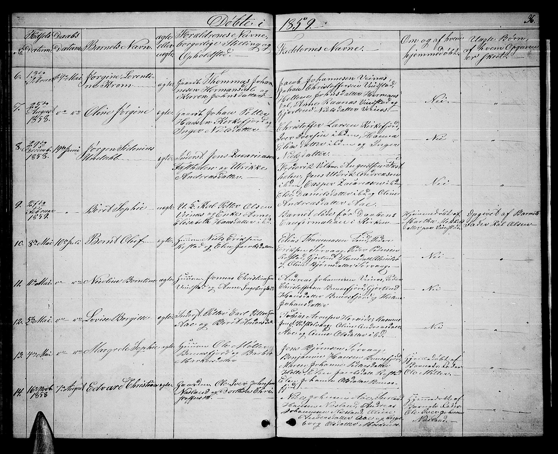 Ministerialprotokoller, klokkerbøker og fødselsregistre - Nordland, AV/SAT-A-1459/886/L1224: Parish register (copy) no. 886C01, 1843-1873, p. 36