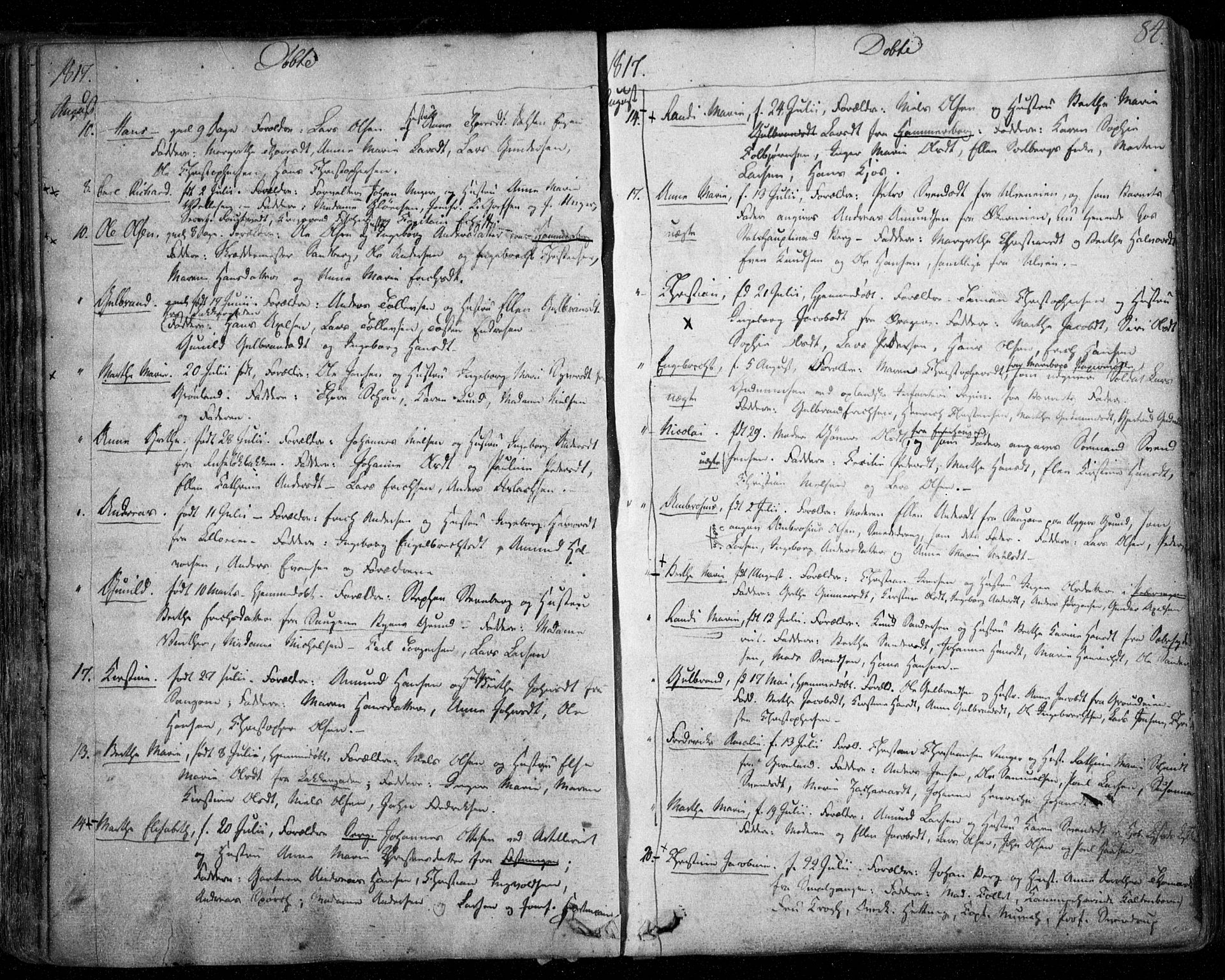Aker prestekontor kirkebøker, SAO/A-10861/F/L0011: Parish register (official) no. 11, 1810-1819, p. 84