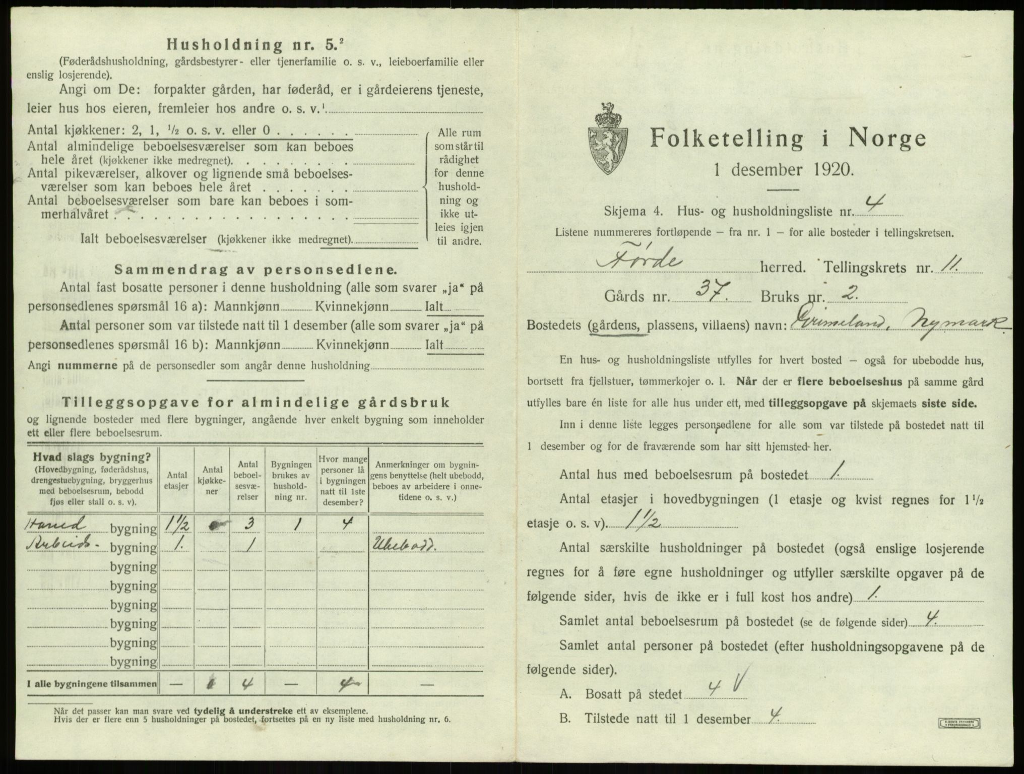 SAB, 1920 census for Førde, 1920, p. 583