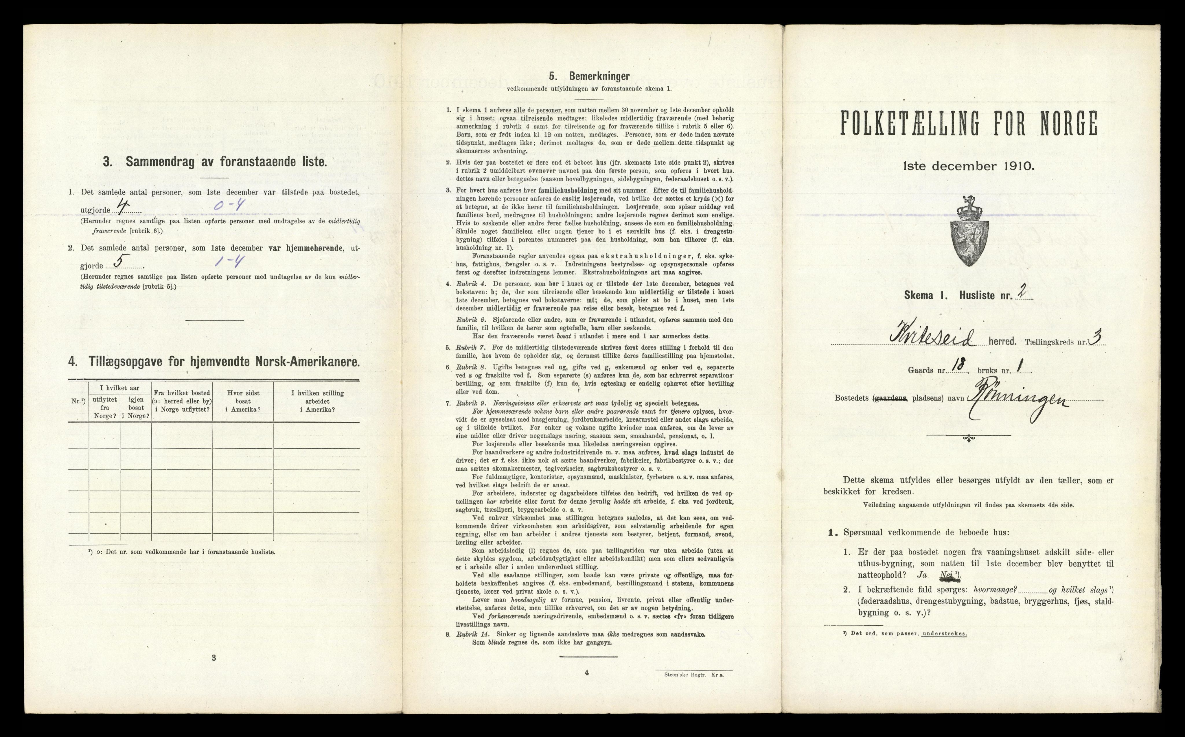 RA, 1910 census for Kviteseid, 1910, p. 294