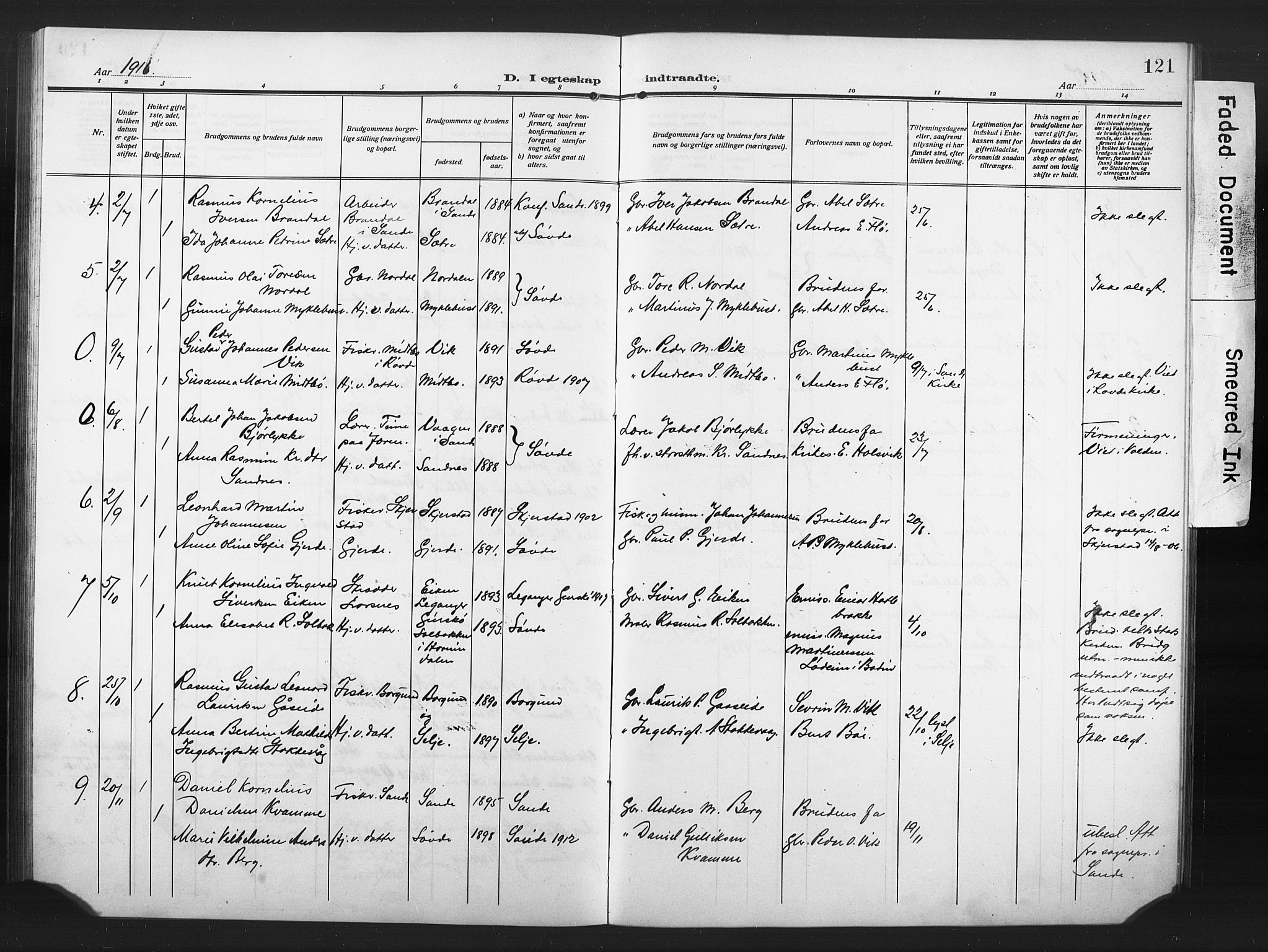 Ministerialprotokoller, klokkerbøker og fødselsregistre - Møre og Romsdal, AV/SAT-A-1454/502/L0028: Parish register (copy) no. 502C02, 1909-1932, p. 121