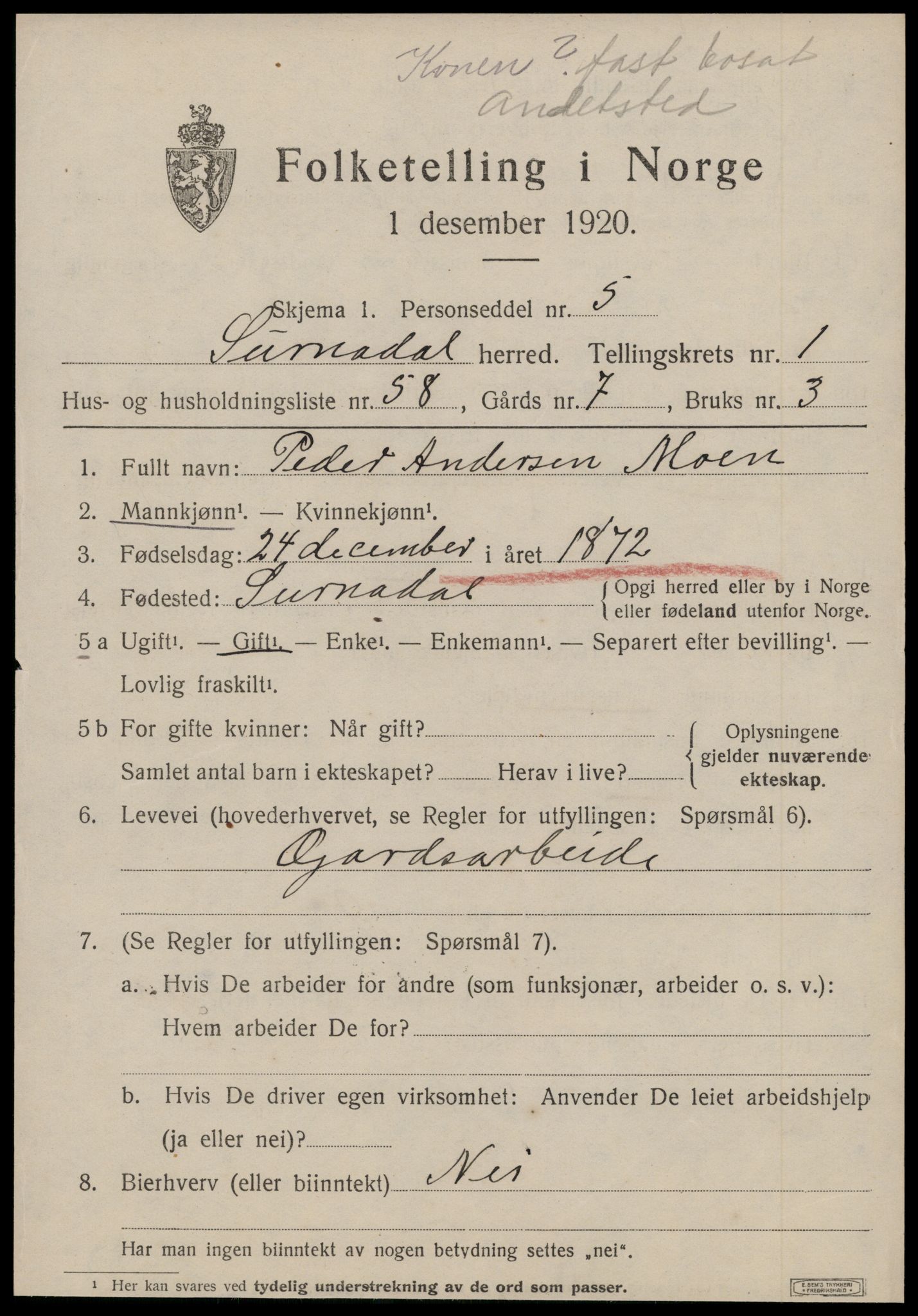 SAT, 1920 census for Surnadal, 1920, p. 1739