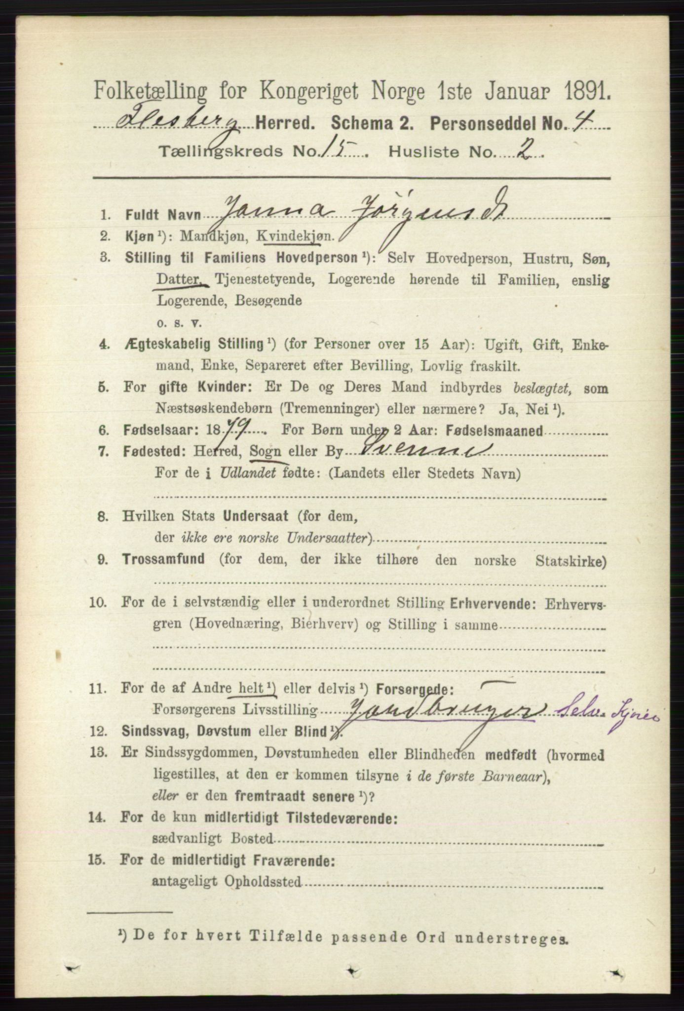 RA, 1891 census for 0631 Flesberg, 1891, p. 2699