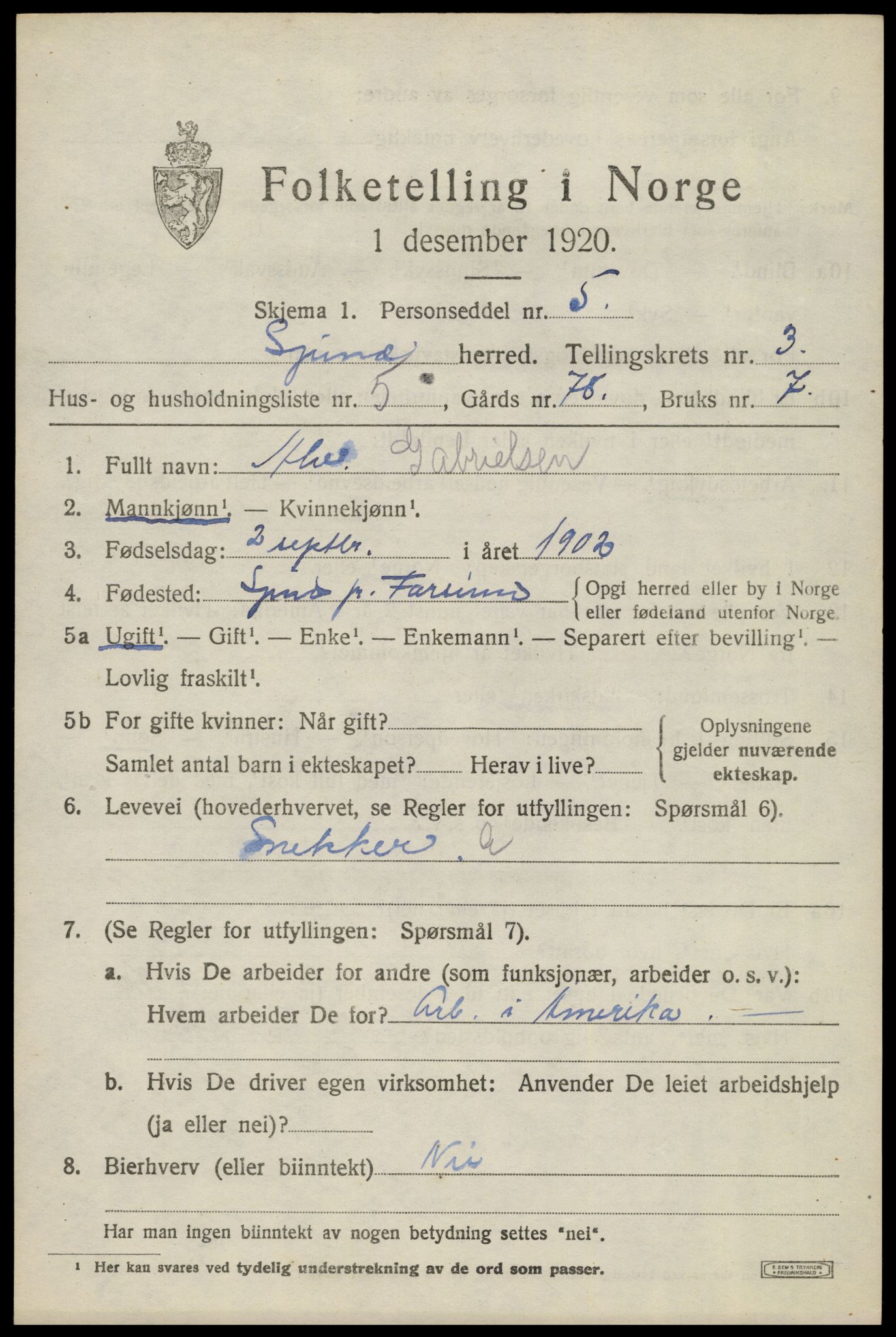 SAK, 1920 census for Spind, 1920, p. 1669