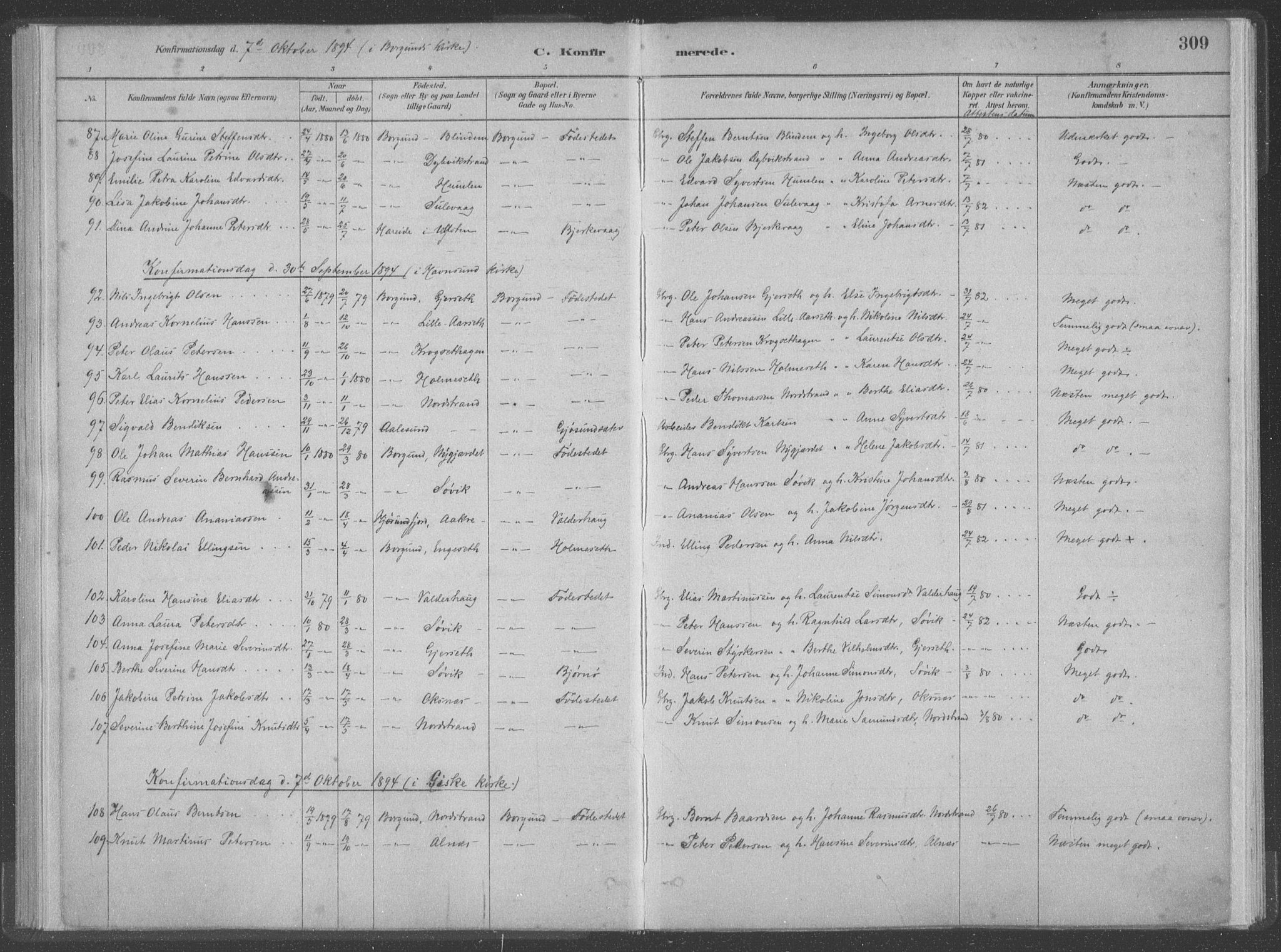 Ministerialprotokoller, klokkerbøker og fødselsregistre - Møre og Romsdal, AV/SAT-A-1454/528/L0402: Parish register (official) no. 528A12II, 1880-1903, p. 309