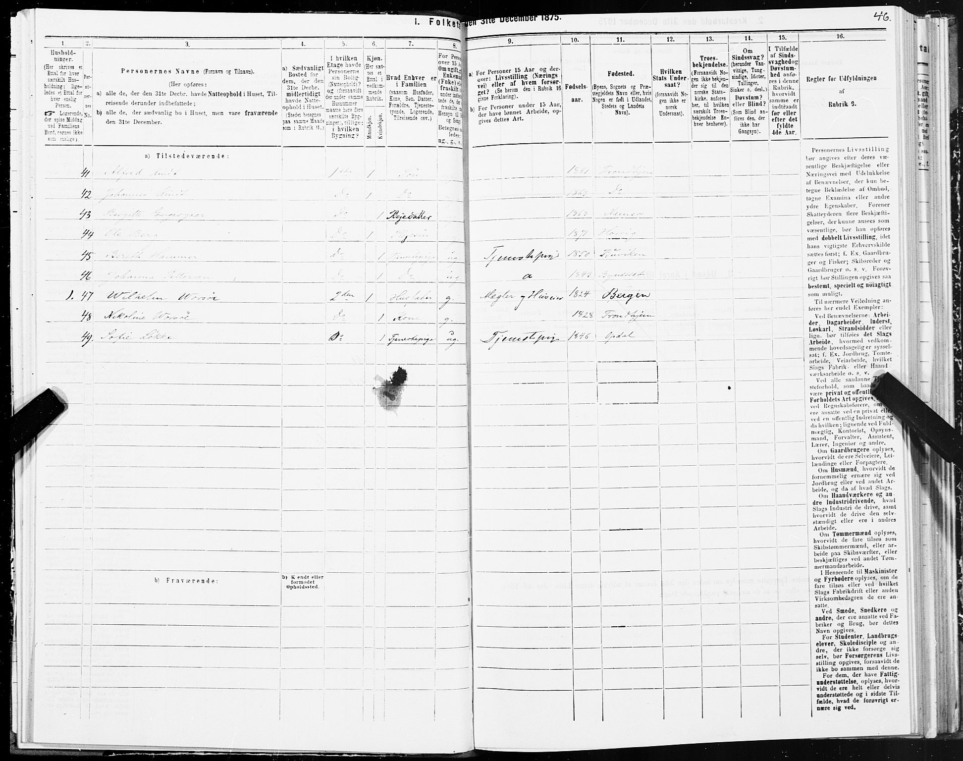 SAT, 1875 census for 1601 Trondheim, 1875, p. 4046