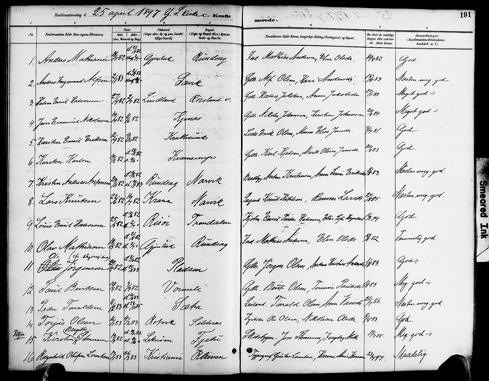 Søndeled sokneprestkontor, AV/SAK-1111-0038/F/Fa/L0005: Parish register (official) no. A 5, 1889-1899, p. 191