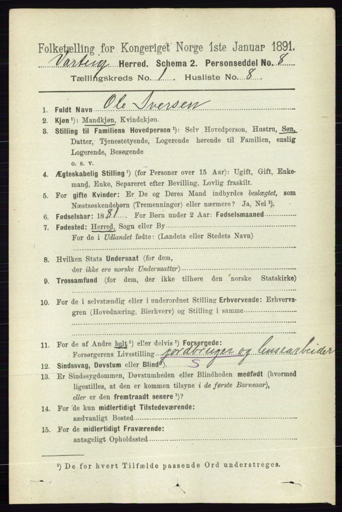 RA, 1891 census for 0114 Varteig, 1891, p. 144