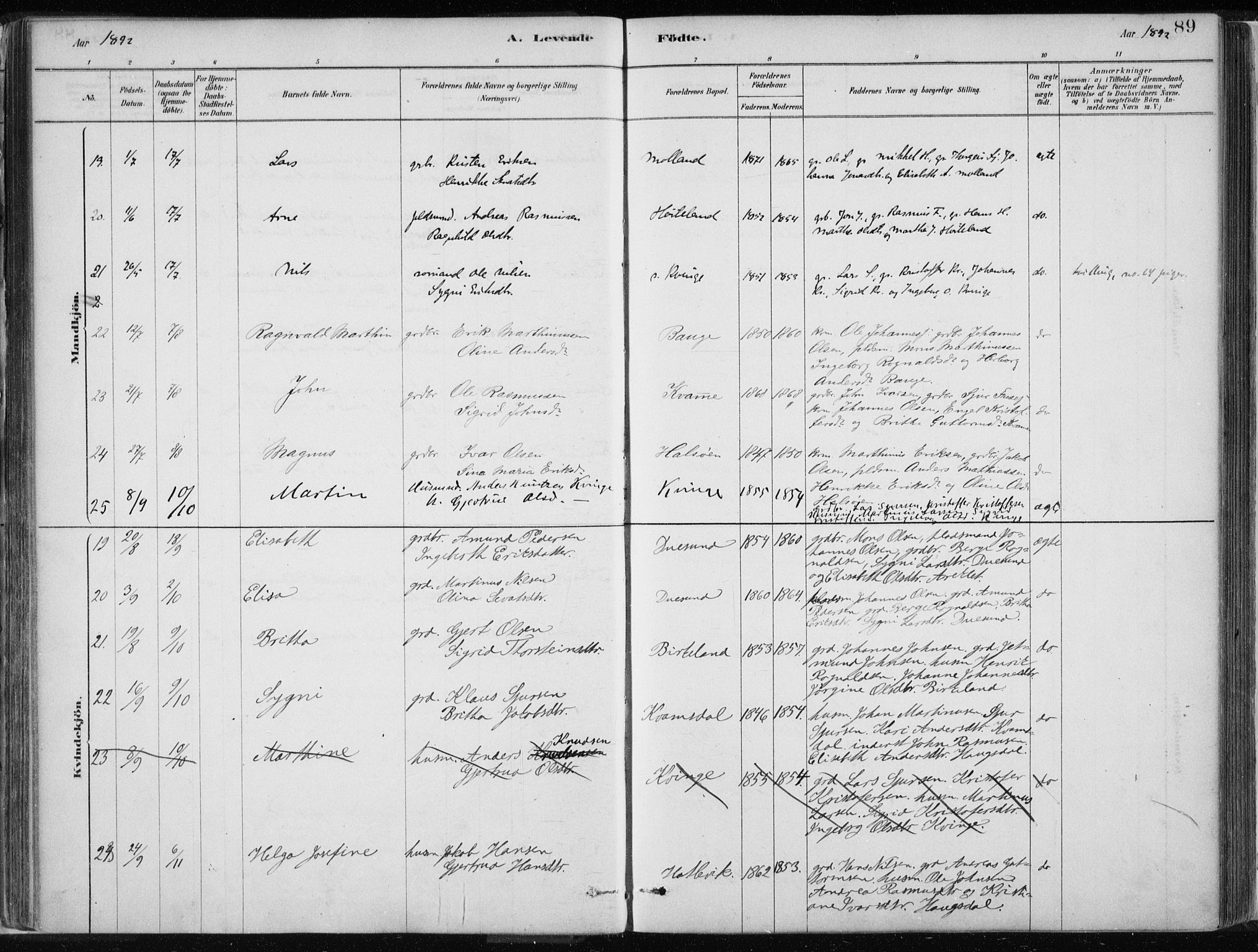 Masfjorden Sokneprestembete, SAB/A-77001: Parish register (official) no. B  1, 1876-1899, p. 89
