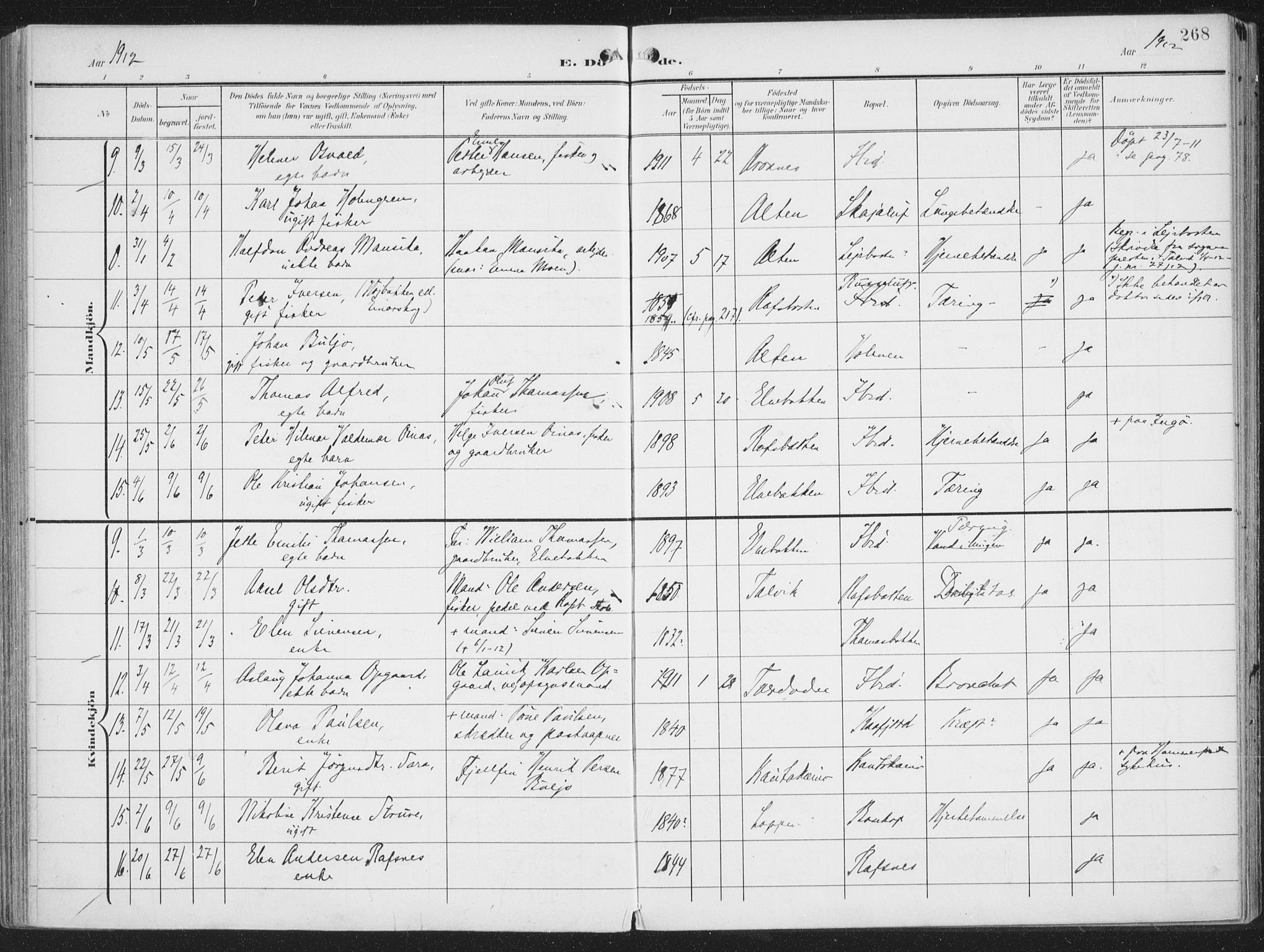 Alta sokneprestkontor, SATØ/S-1338/H/Ha/L0005.kirke: Parish register (official) no. 5, 1904-1918, p. 268