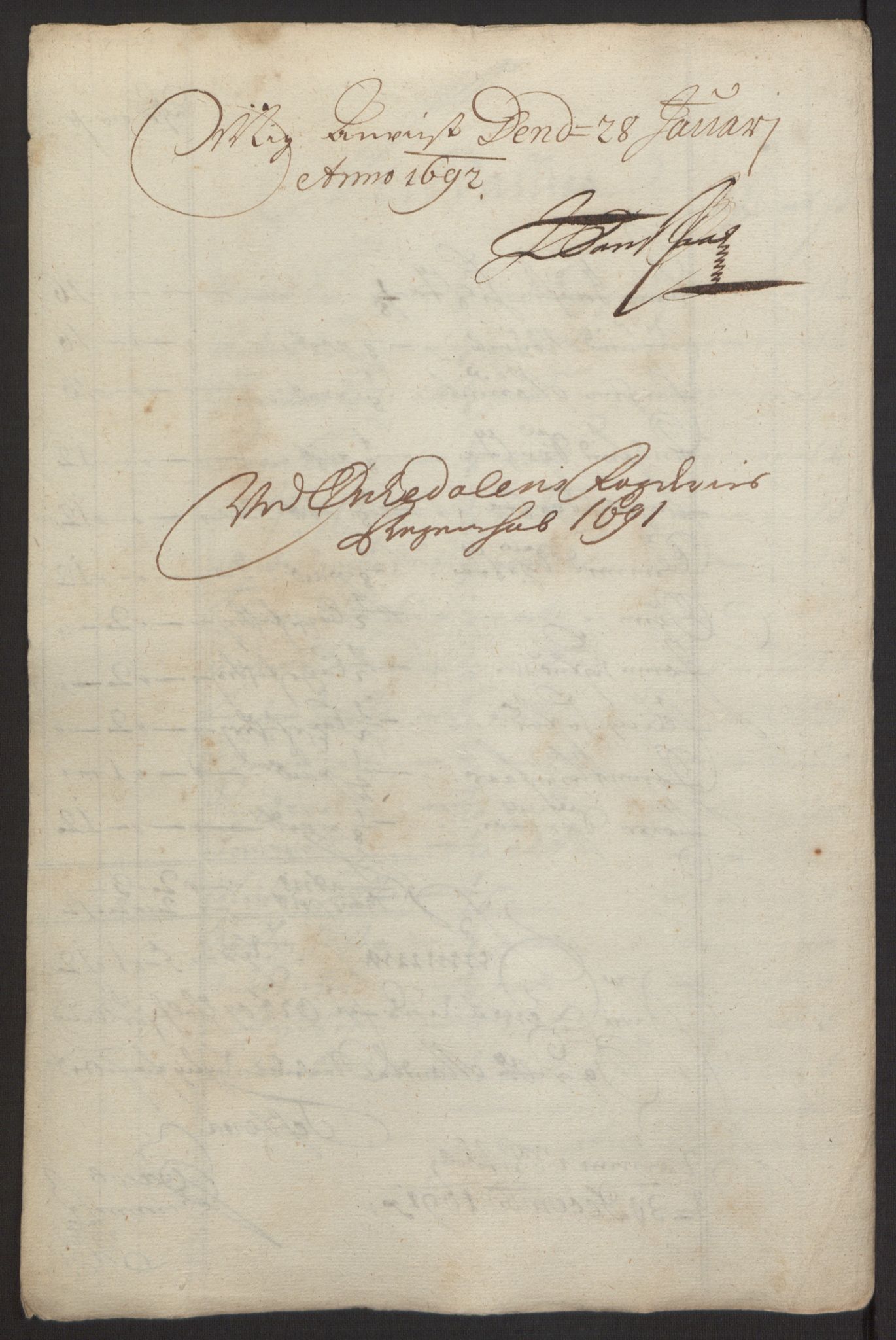 Rentekammeret inntil 1814, Reviderte regnskaper, Fogderegnskap, RA/EA-4092/R58/L3937: Fogderegnskap Orkdal, 1691-1692, p. 30