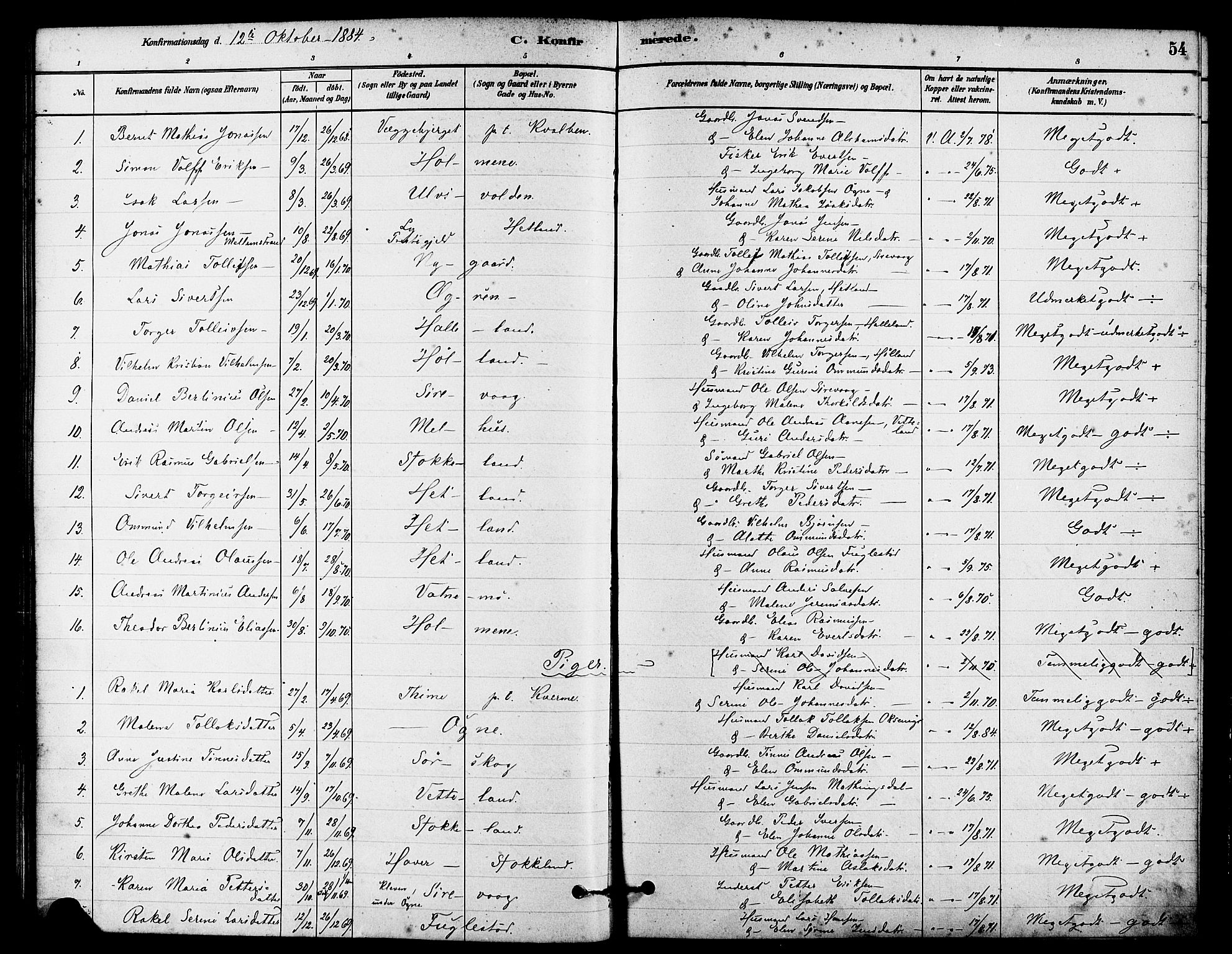 Eigersund sokneprestkontor, AV/SAST-A-101807/S08/L0016: Parish register (official) no. A 16, 1879-1893, p. 54