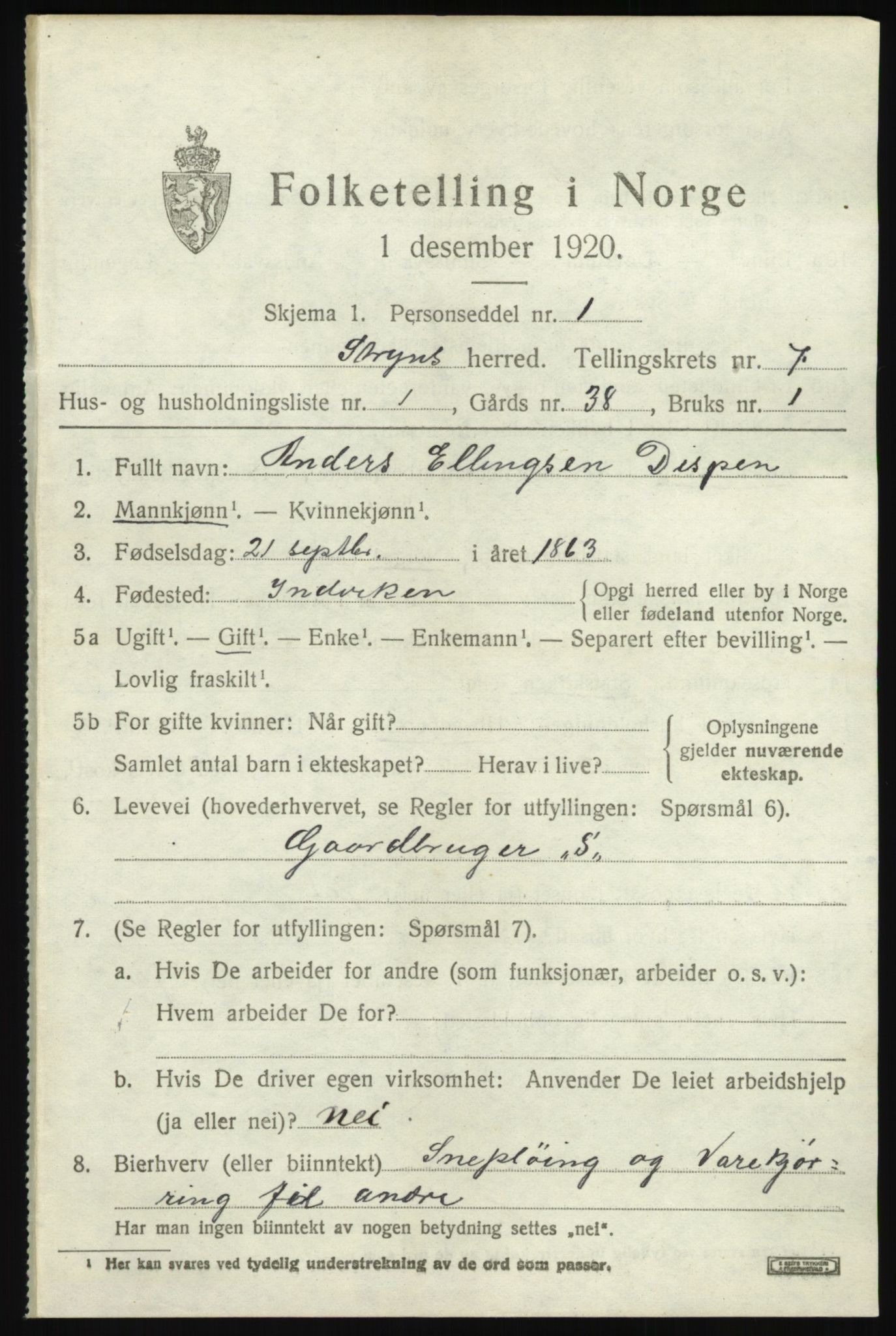 SAB, 1920 census for Stryn, 1920, p. 3222