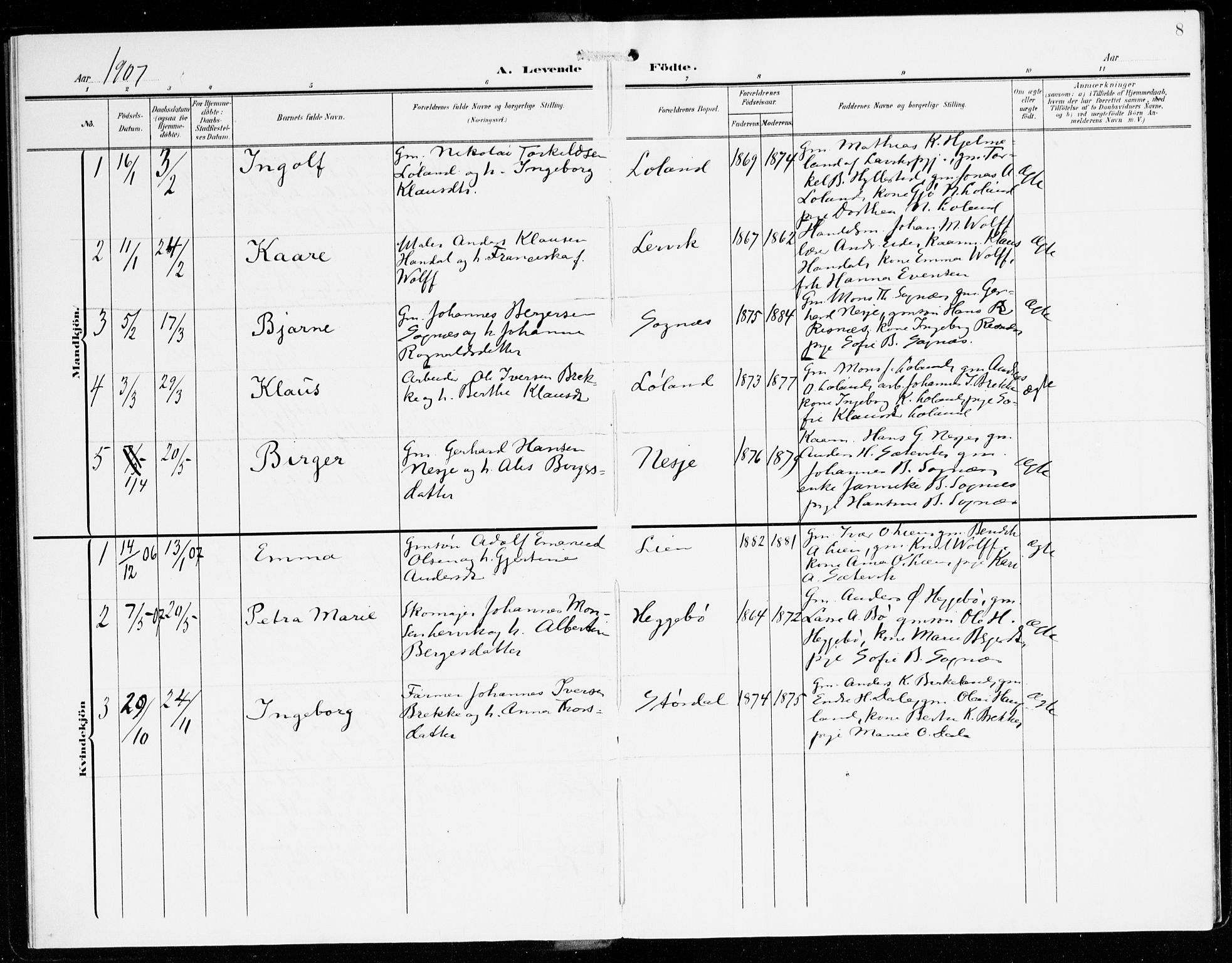 Hyllestad sokneprestembete, SAB/A-80401: Parish register (official) no. C 2, 1904-1917, p. 8