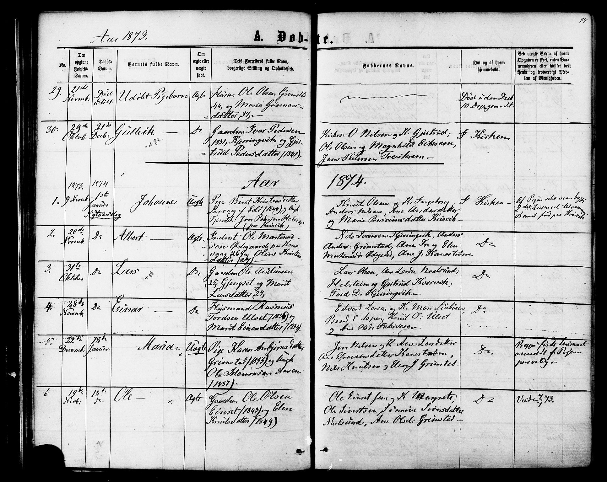 Ministerialprotokoller, klokkerbøker og fødselsregistre - Møre og Romsdal, AV/SAT-A-1454/587/L0999: Parish register (official) no. 587A01, 1864-1886, p. 34