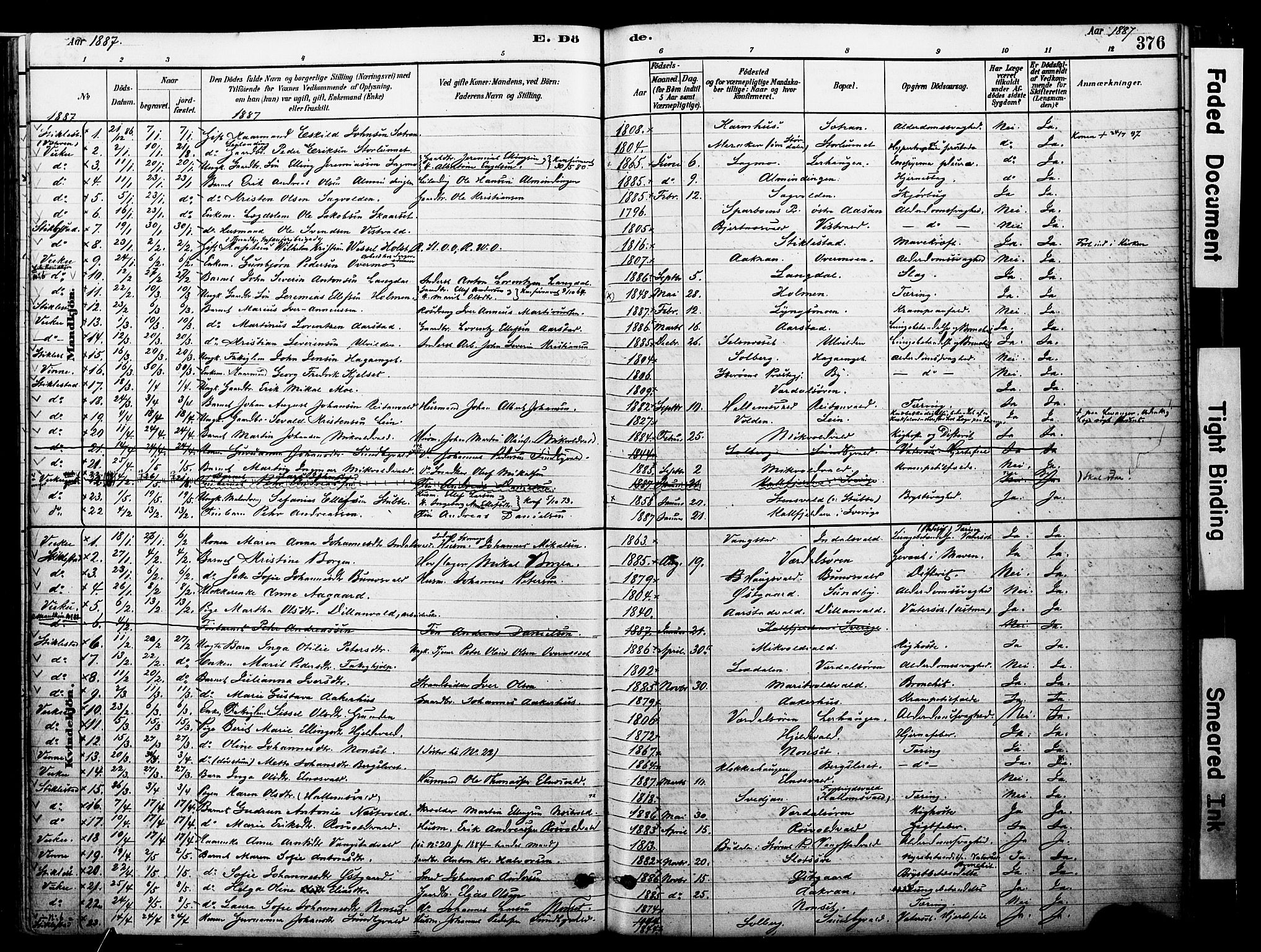 Ministerialprotokoller, klokkerbøker og fødselsregistre - Nord-Trøndelag, SAT/A-1458/723/L0244: Parish register (official) no. 723A13, 1881-1899, p. 376