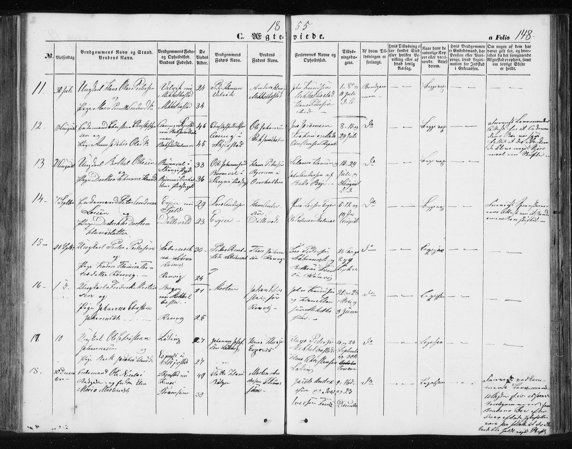 Ministerialprotokoller, klokkerbøker og fødselsregistre - Nordland, SAT/A-1459/801/L0028: Parish register (copy) no. 801C03, 1855-1867, p. 148