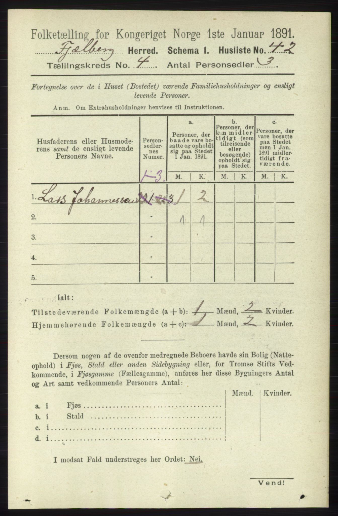 RA, 1891 census for 1213 Fjelberg, 1891, p. 1167