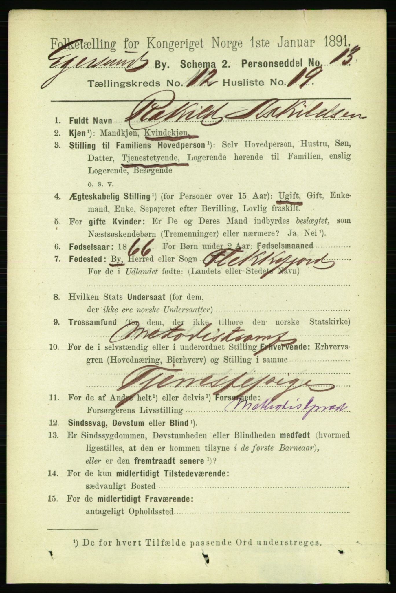 RA, 1891 census for 1101 Egersund, 1891, p. 2352