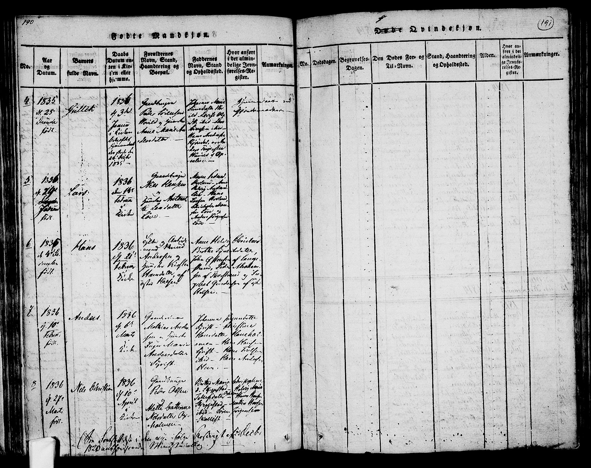 Tjølling kirkebøker, SAKO/A-60/F/Fa/L0005: Parish register (official) no. 5, 1814-1836, p. 190-191