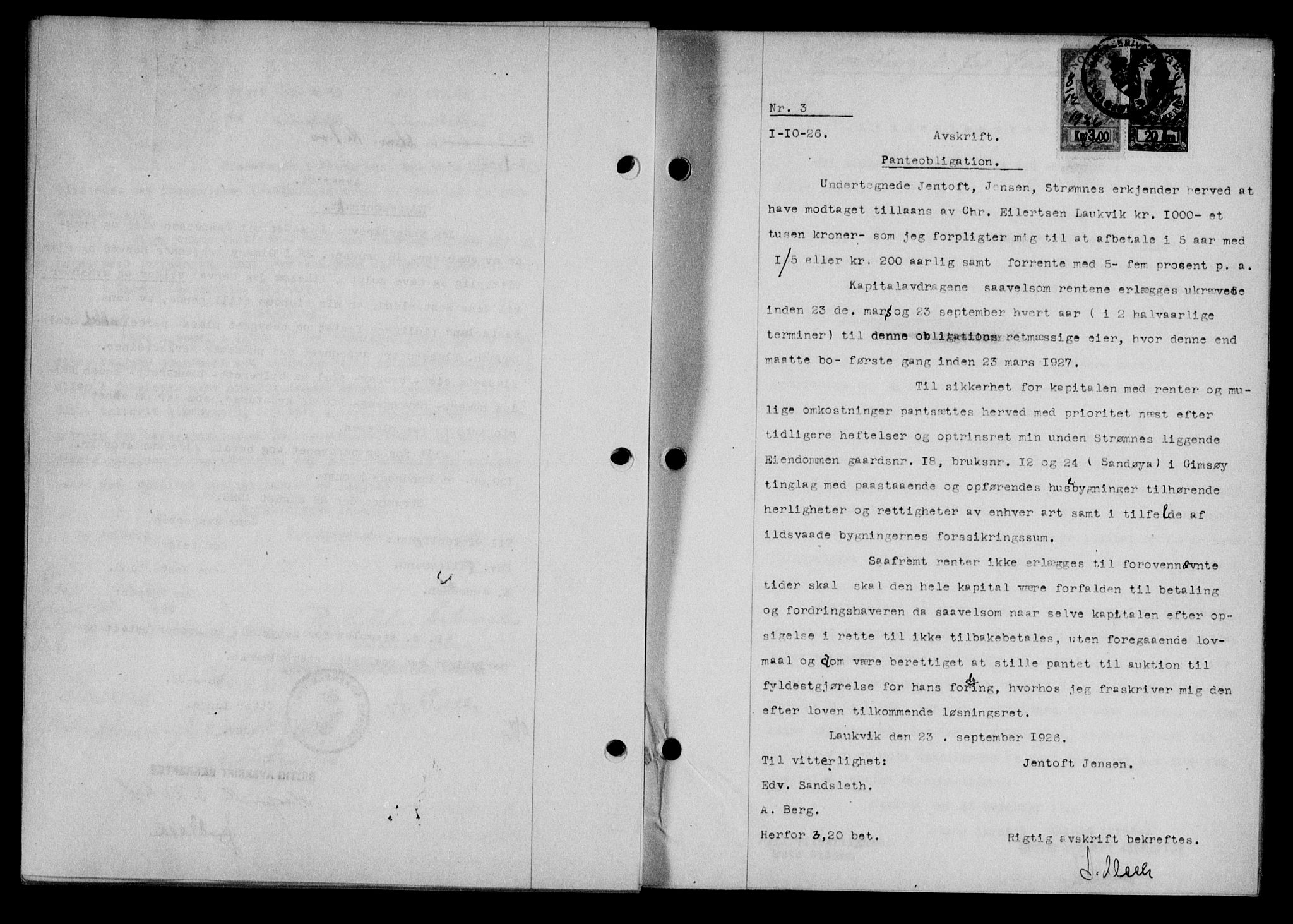 Lofoten sorenskriveri, SAT/A-0017/1/2/2C/L0014b: Mortgage book no. 14b, 1926-1926, Deed date: 01.10.1926