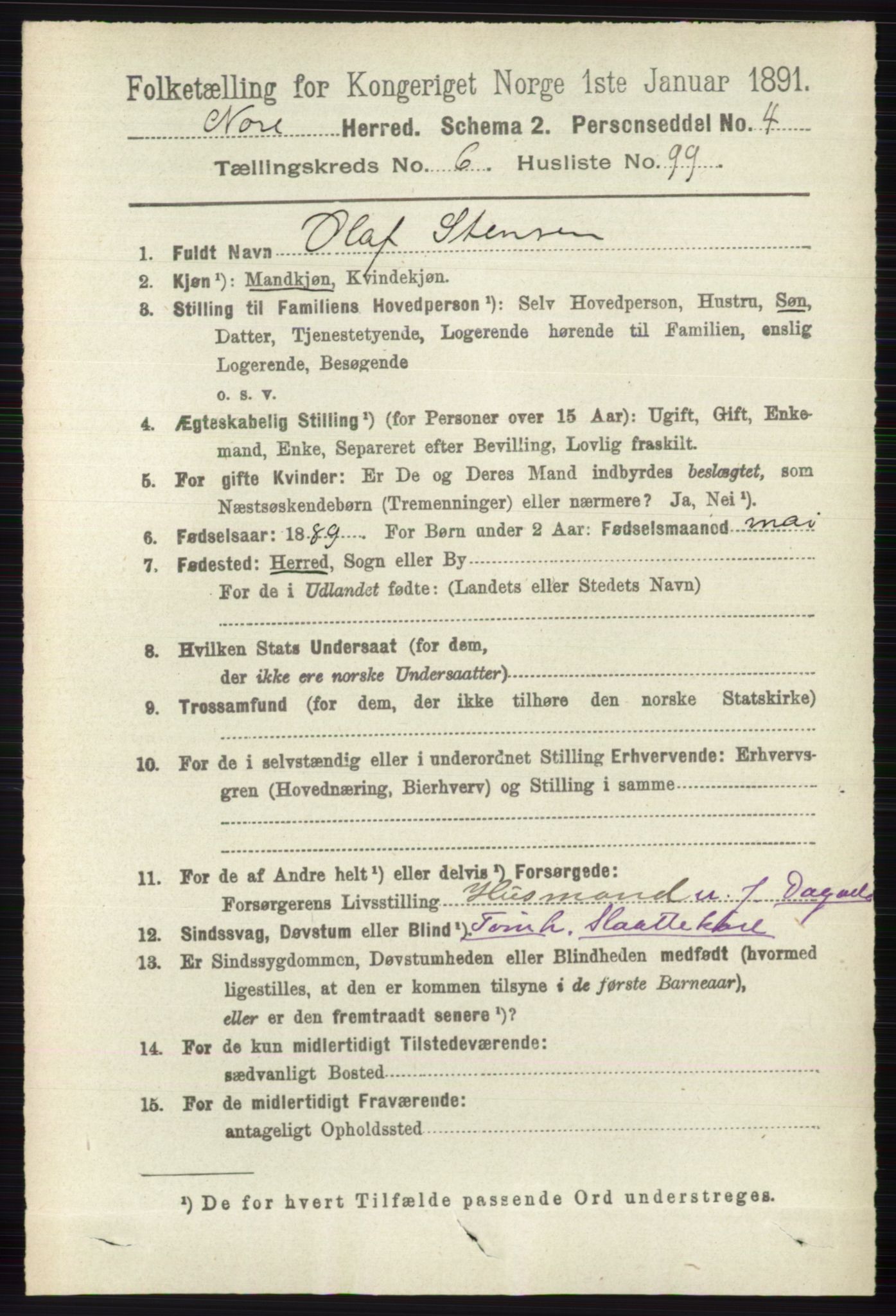 RA, 1891 census for 0633 Nore, 1891, p. 2553