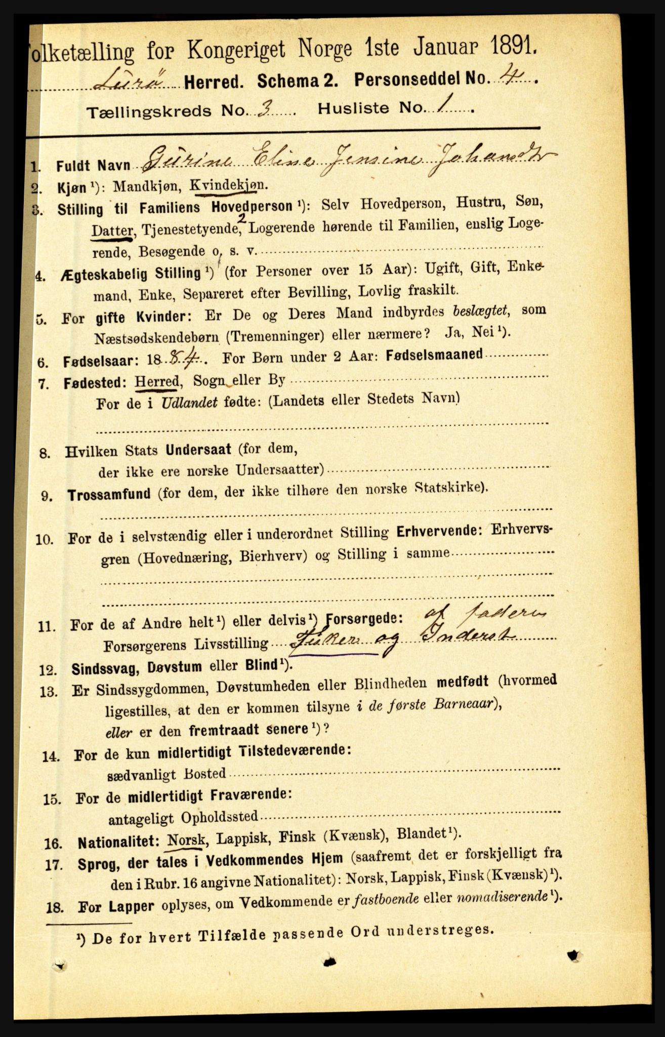 RA, 1891 census for 1834 Lurøy, 1891, p. 1447