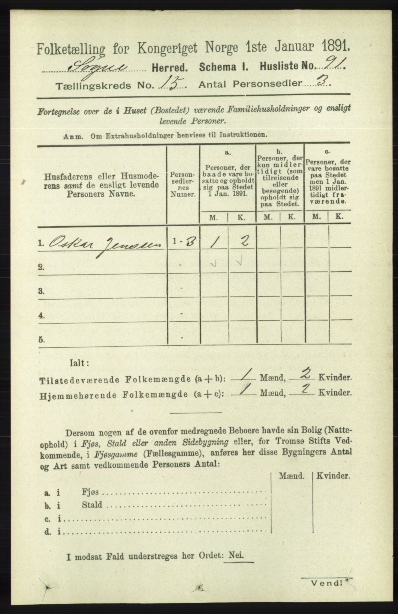 RA, 1891 census for 1018 Søgne, 1891, p. 3888