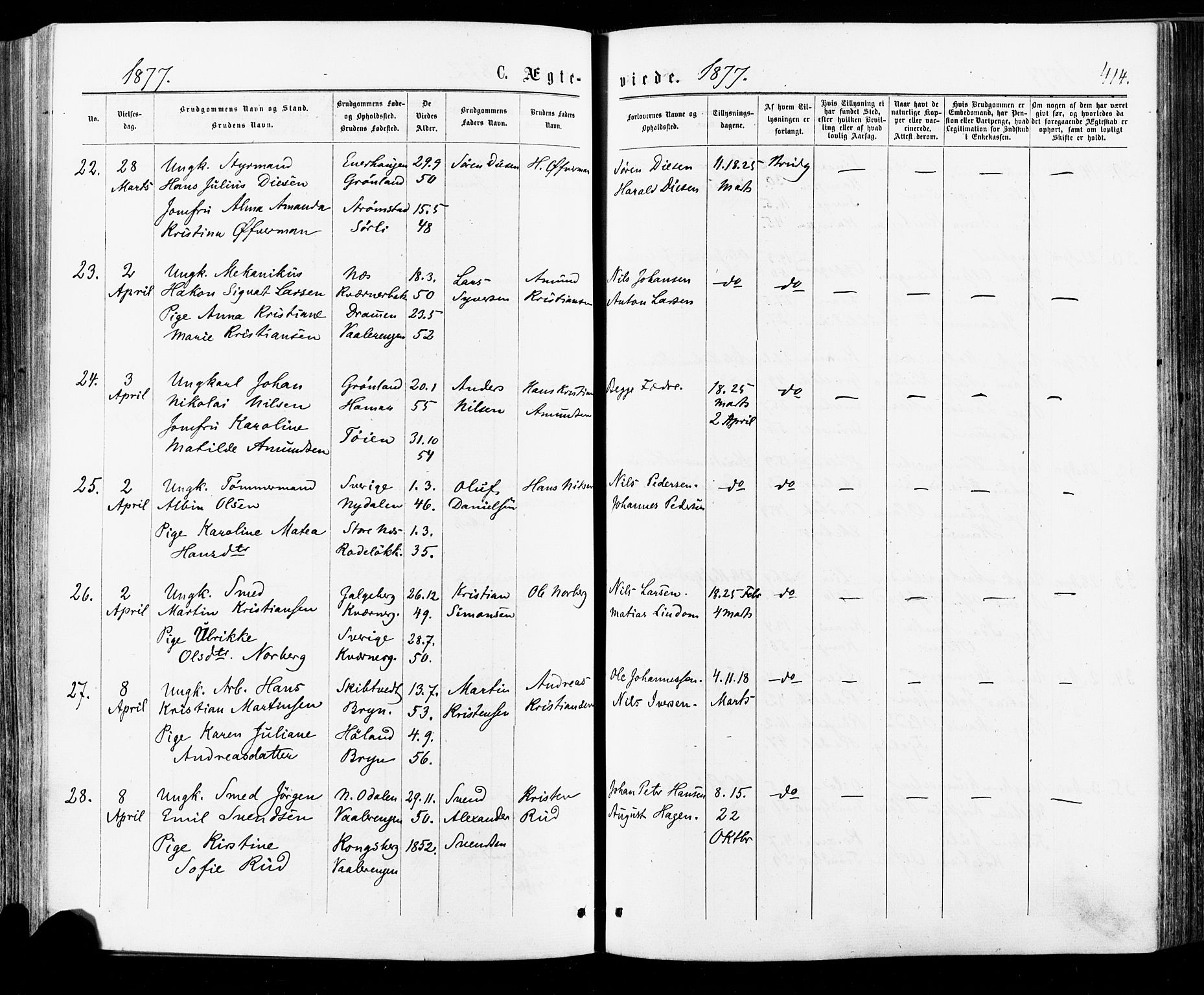 Østre Aker prestekontor Kirkebøker, AV/SAO-A-10840/F/Fa/L0004: Parish register (official) no. I 4, 1876-1889, p. 414