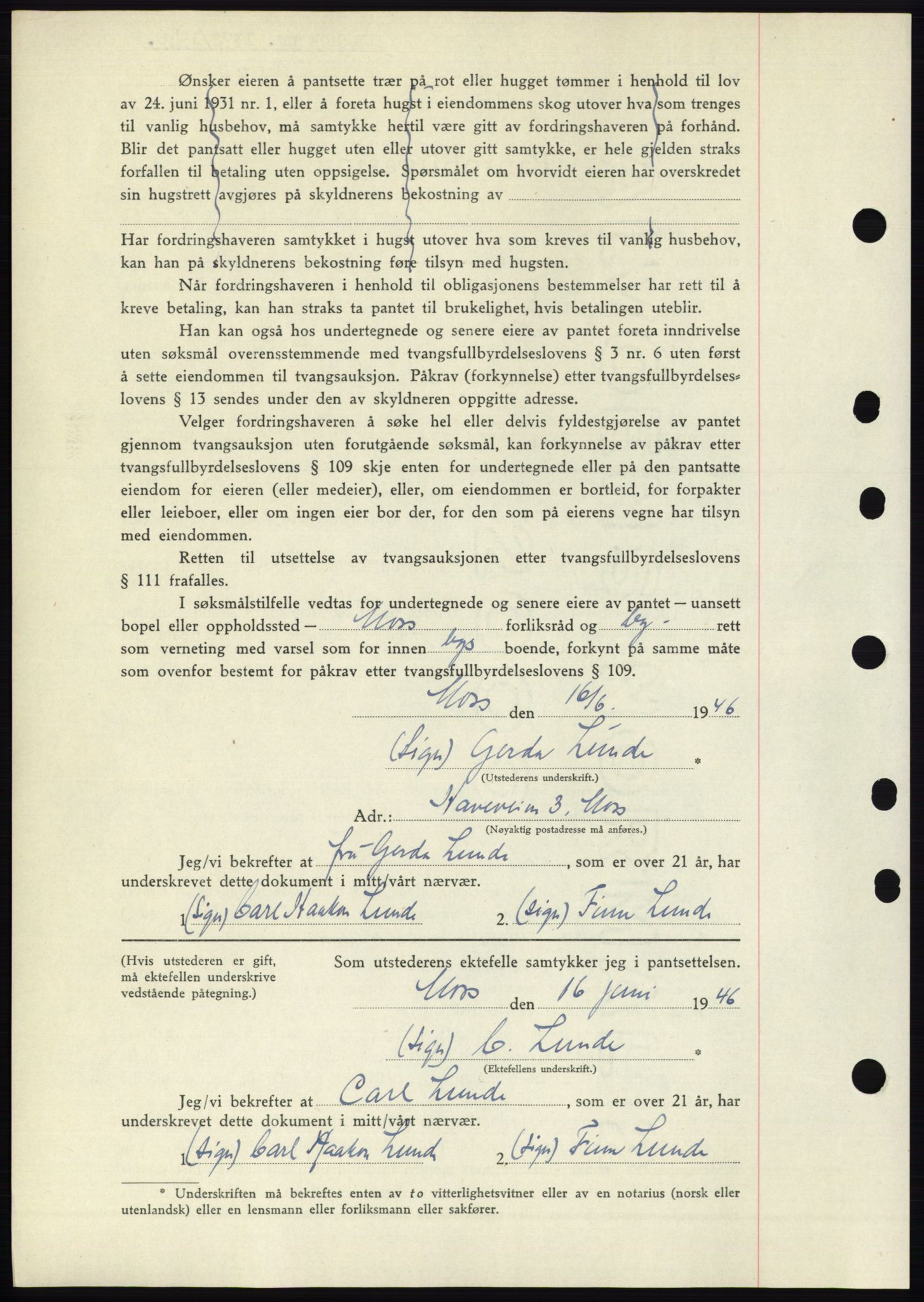 Moss sorenskriveri, SAO/A-10168: Mortgage book no. B15, 1946-1946, Diary no: : 1372/1946