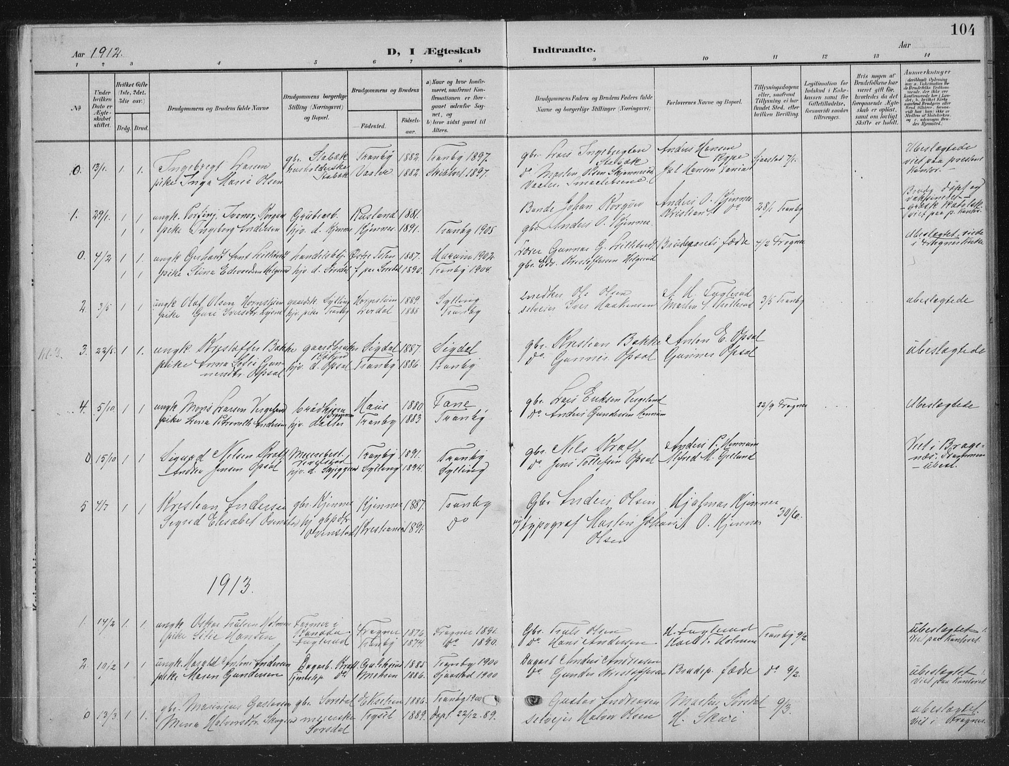 Lier kirkebøker, AV/SAKO-A-230/G/Gc/L0002: Parish register (copy) no. III 2, 1903-1938, p. 104