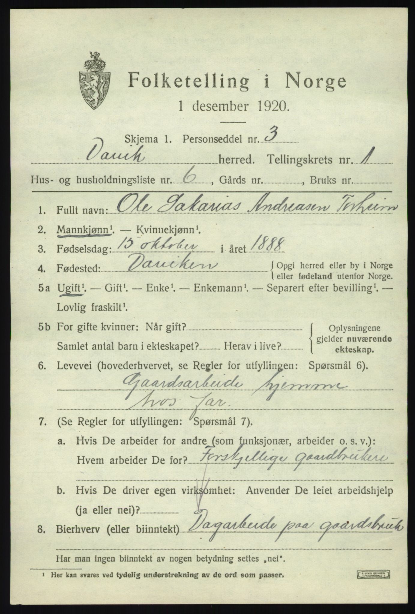 SAB, 1920 census for Davik, 1920, p. 1267