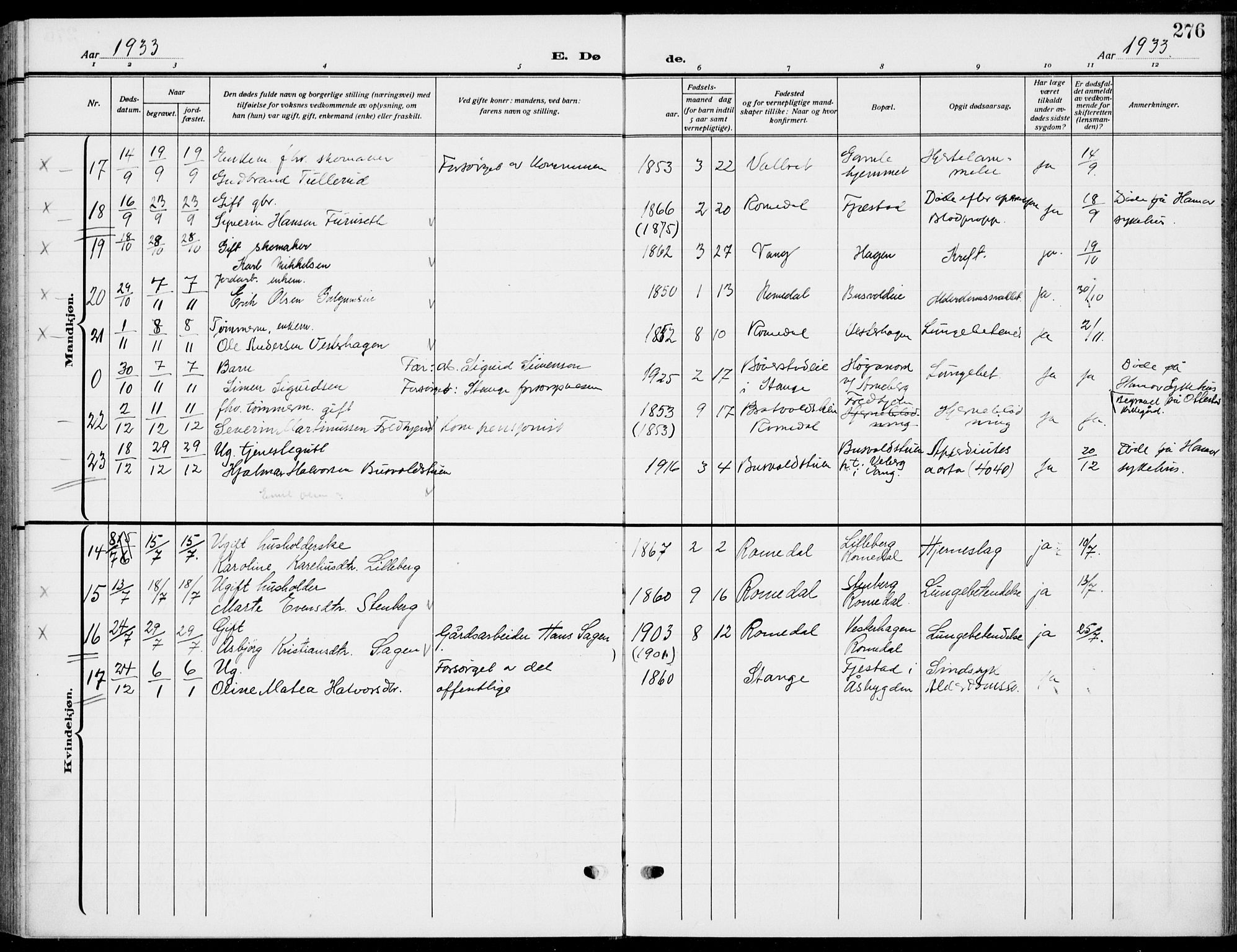 Romedal prestekontor, AV/SAH-PREST-004/K/L0012: Parish register (official) no. 12, 1913-1935, p. 276