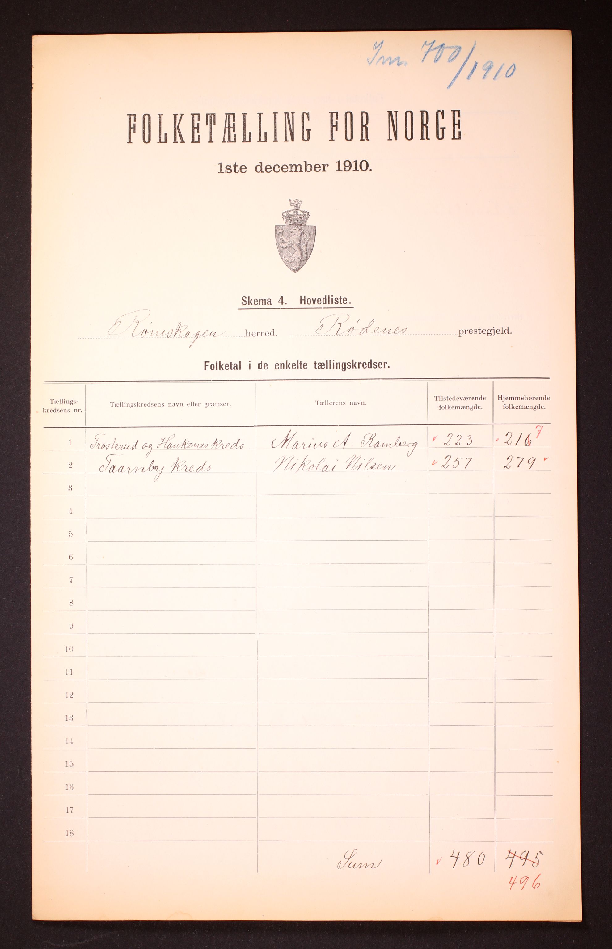 RA, 1910 census for Rømskog, 1910, p. 2