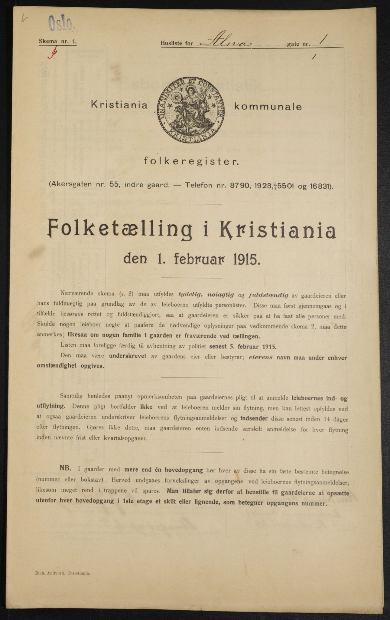 OBA, Municipal Census 1915 for Kristiania, 1915, p. 1118