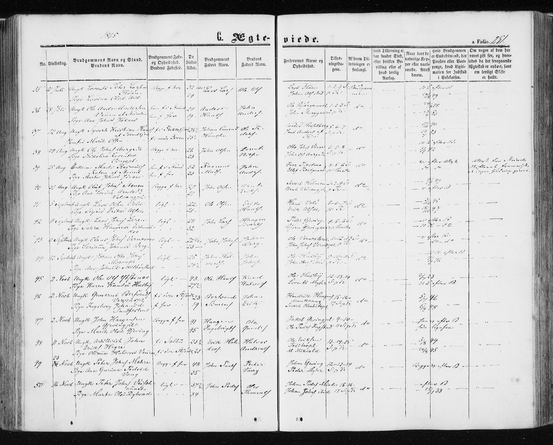 Ministerialprotokoller, klokkerbøker og fødselsregistre - Nord-Trøndelag, SAT/A-1458/709/L0075: Parish register (official) no. 709A15, 1859-1870, p. 251