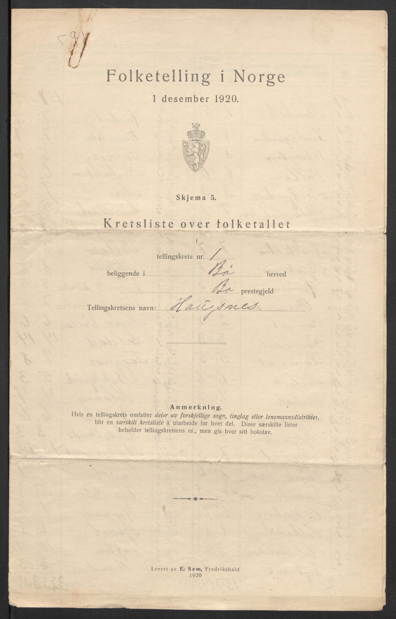 SAT, 1920 census for Bø, 1920, p. 7