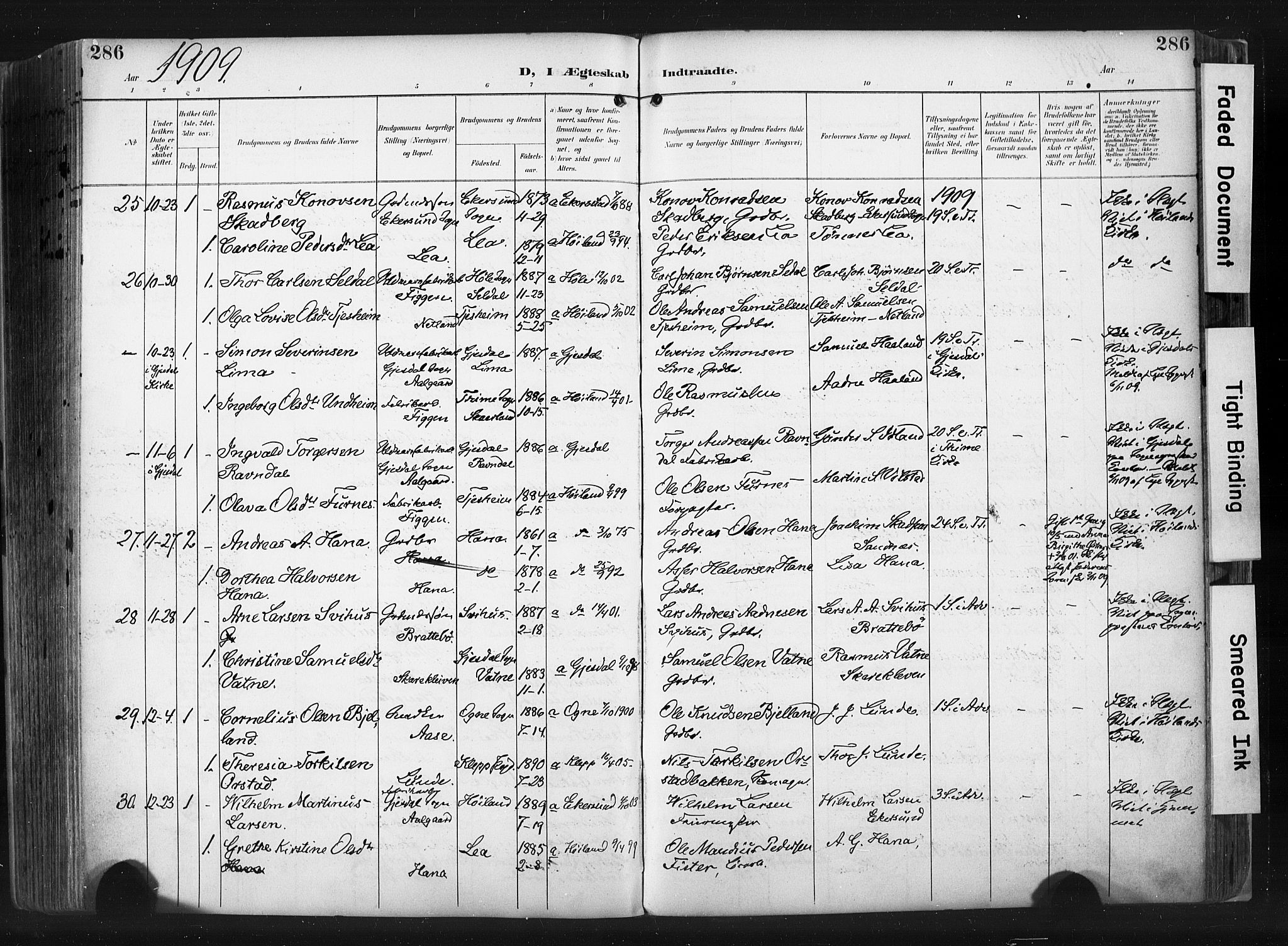 Høyland sokneprestkontor, AV/SAST-A-101799/001/30BA/L0015: Parish register (official) no. A 14, 1899-1911, p. 286